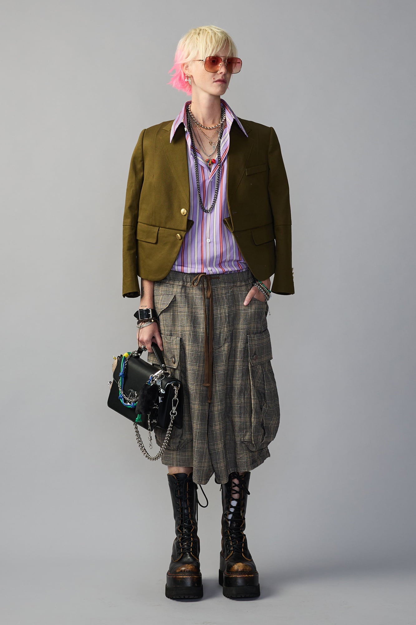 RELAXED SHIRT WITH OVERSIZED COLLAR - PURPLE FUNKY STRIPE MULTI - R13