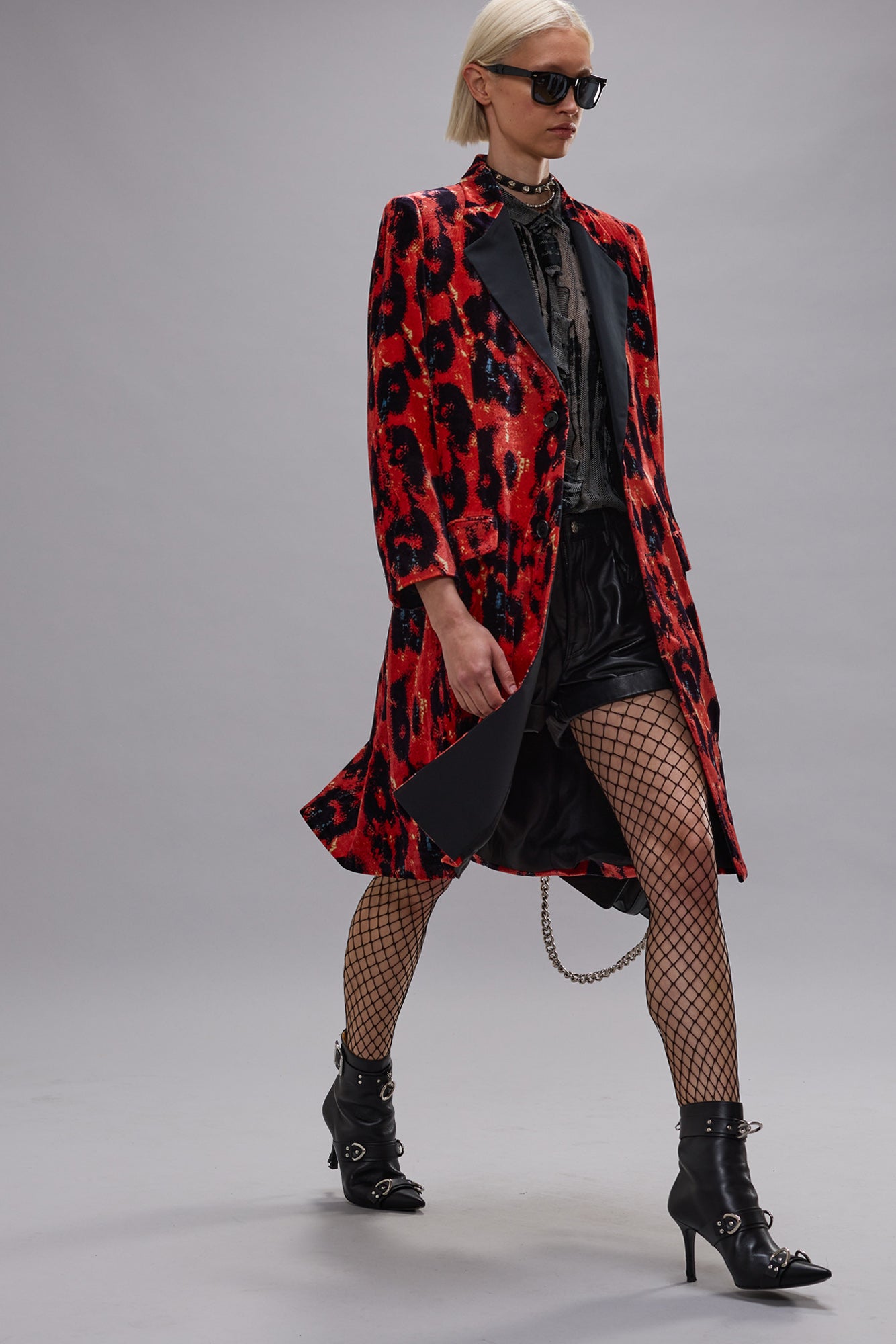 RELAXED SINGLE BREASTED COAT - RED LEOPARD - R13