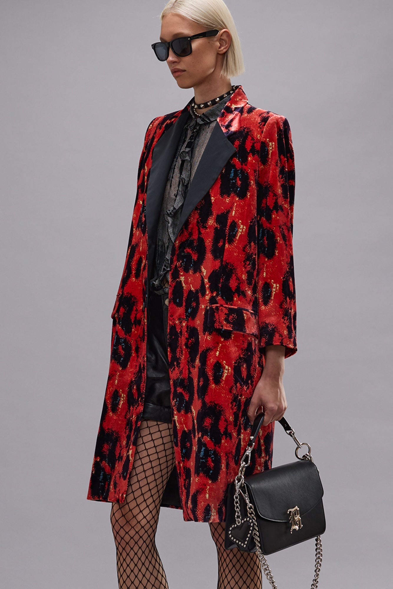 RELAXED SINGLE BREASTED COAT - RED LEOPARD - R13