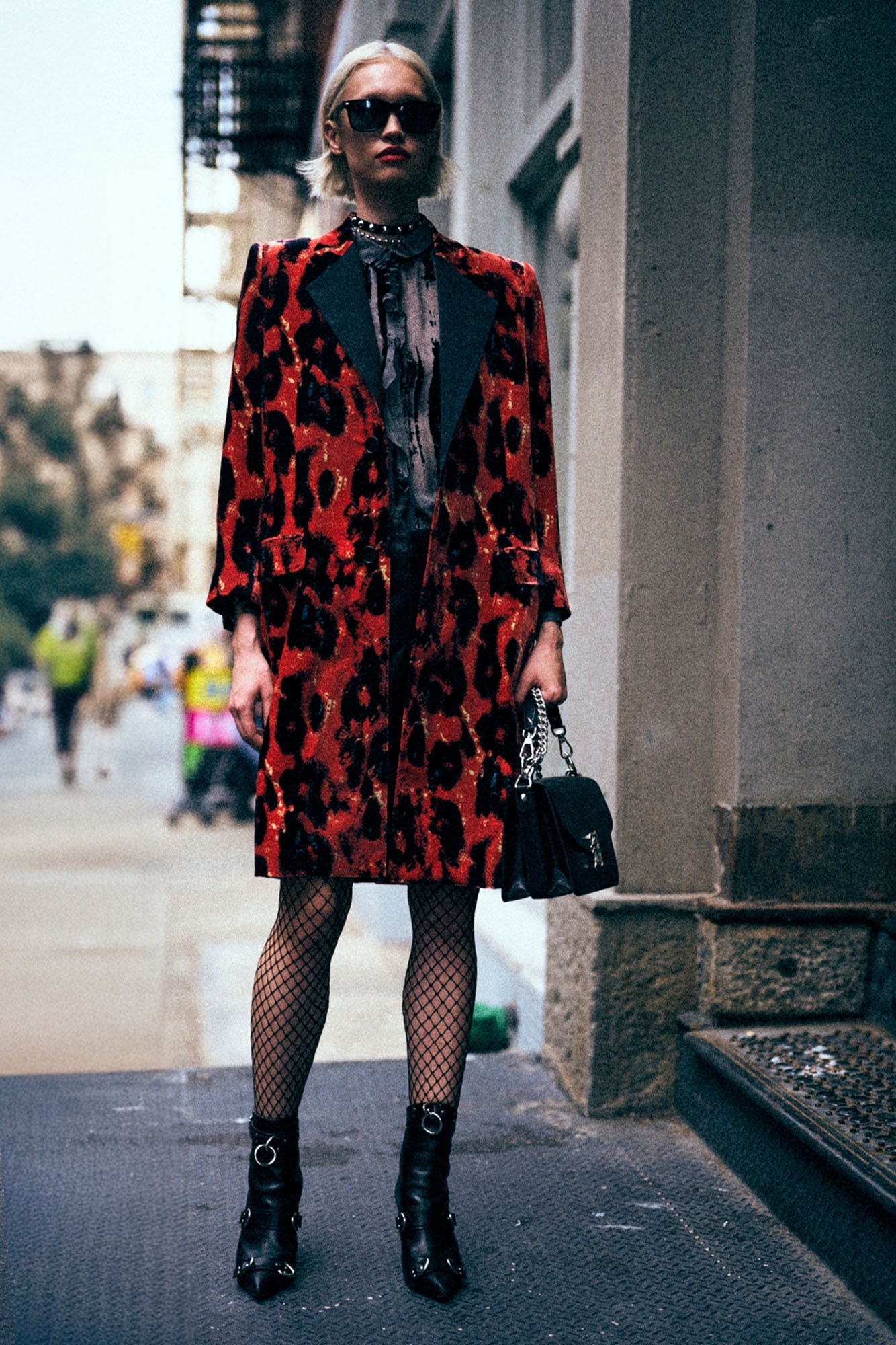 RELAXED SINGLE BREASTED COAT - RED LEOPARD - R13