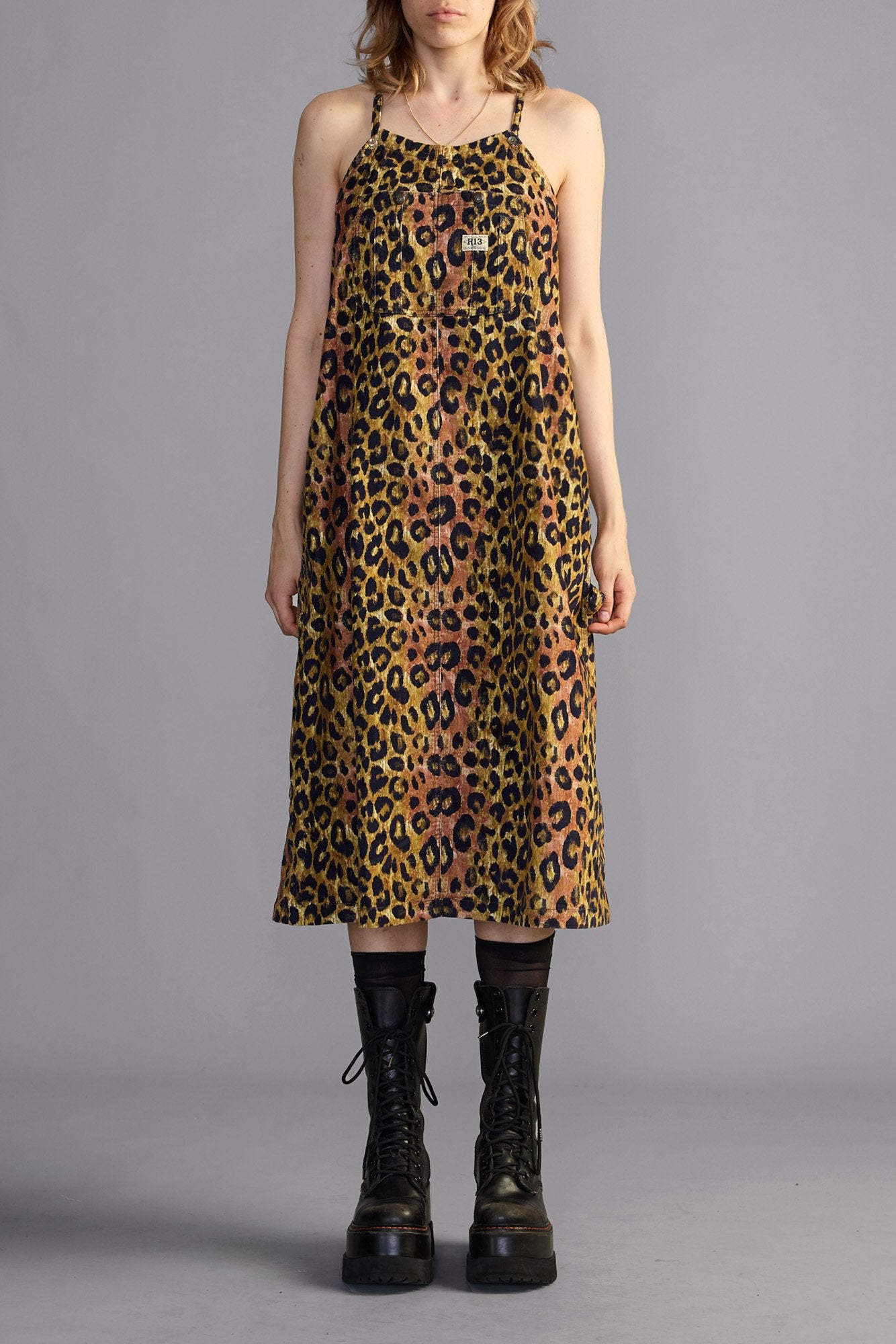 Relaxed Strappy Dress - Light Brown Pink Leopard - R13