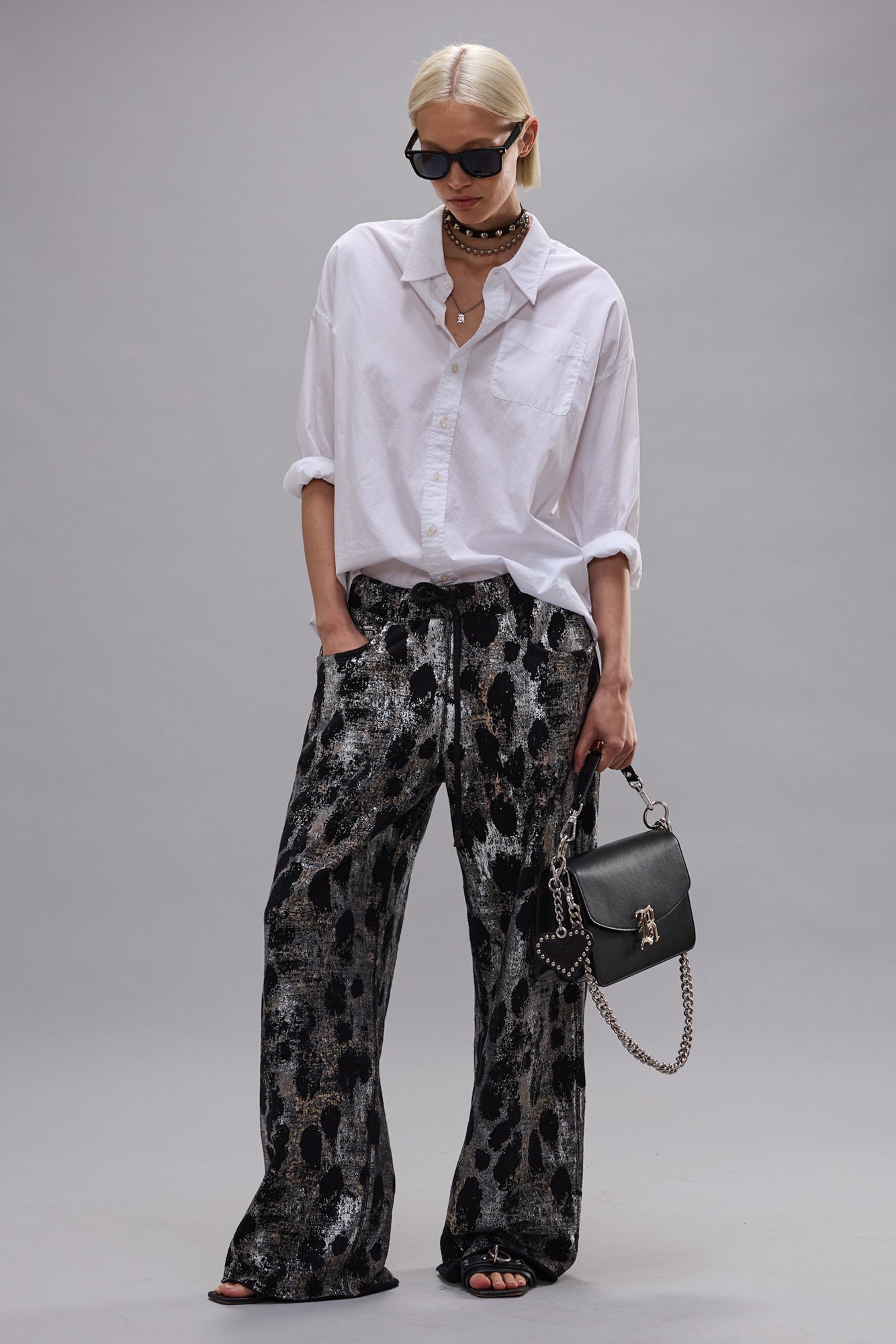 RELAXED SWEATPANT - SILVER LEOPARD ON BLACK - R13