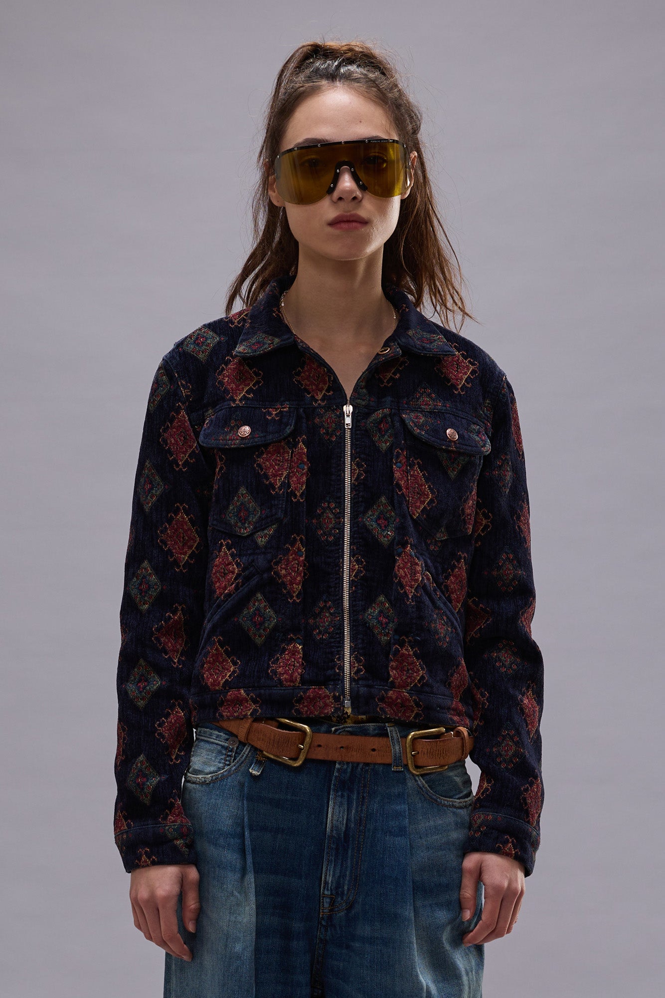RELAXED TRUCKER JACKET - NAVY BLUE JACQUARD - R13