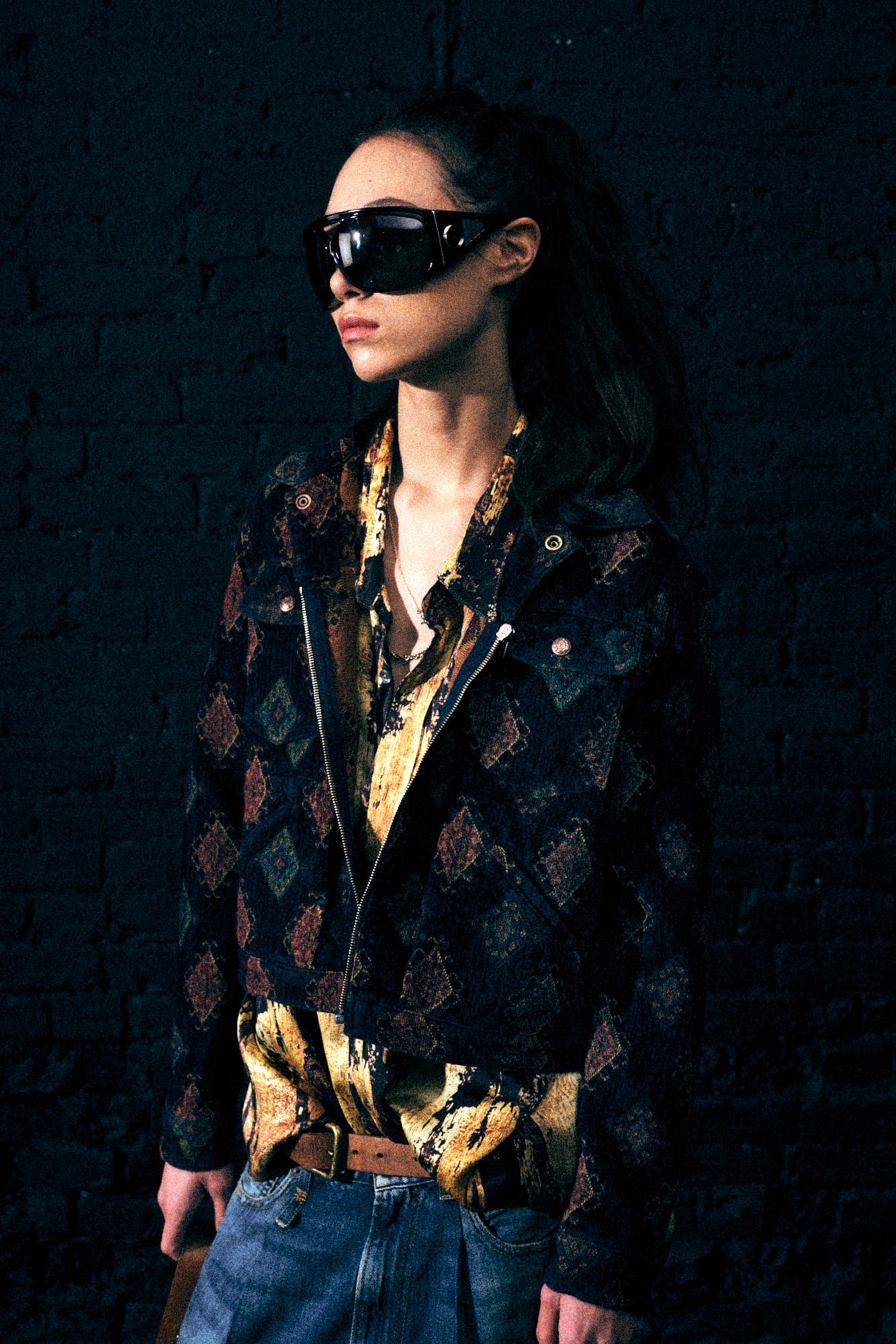 RELAXED TRUCKER JACKET - NAVY BLUE JACQUARD - R13