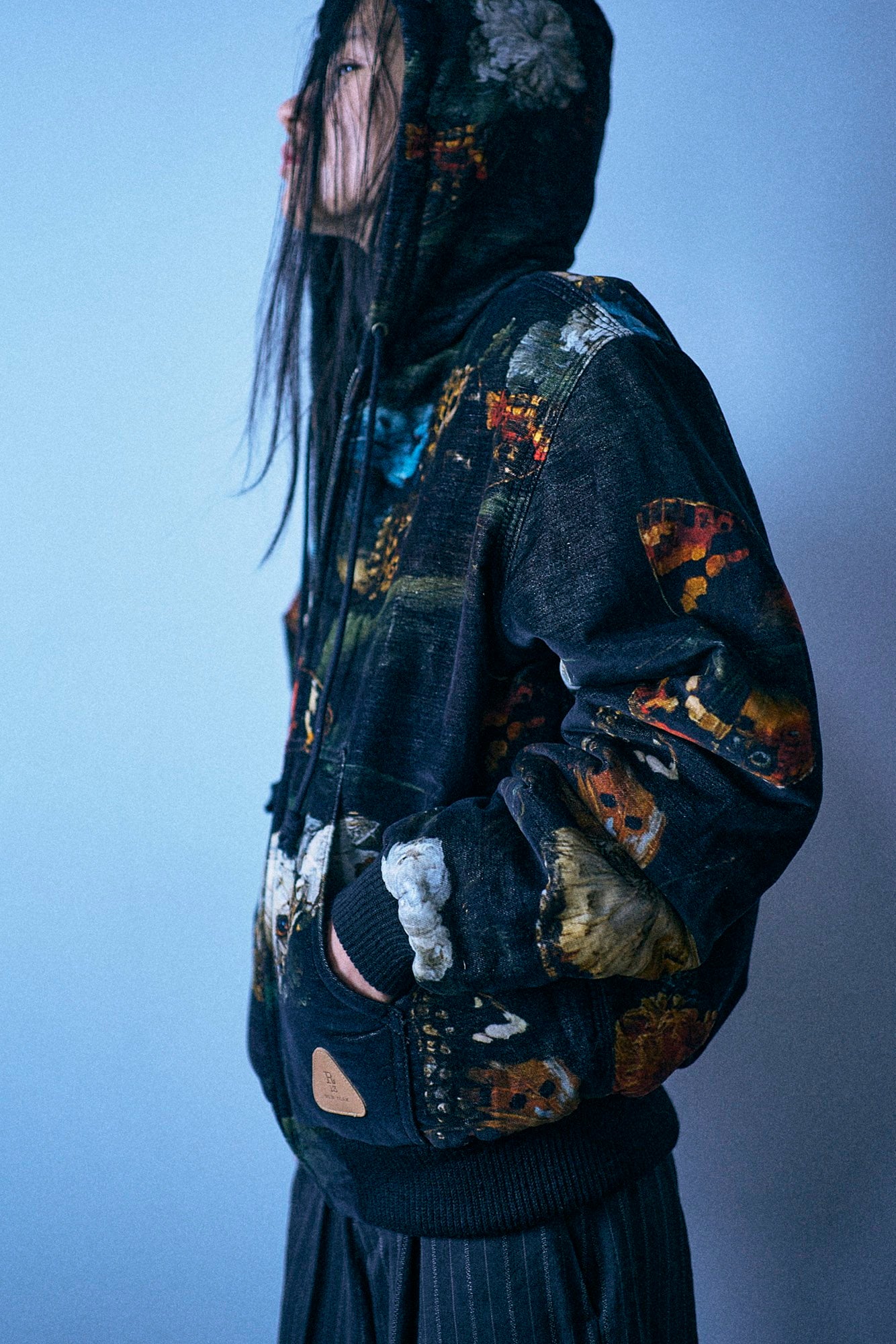 Relaxed Workwear Jacket - Floral Butterfly On Black