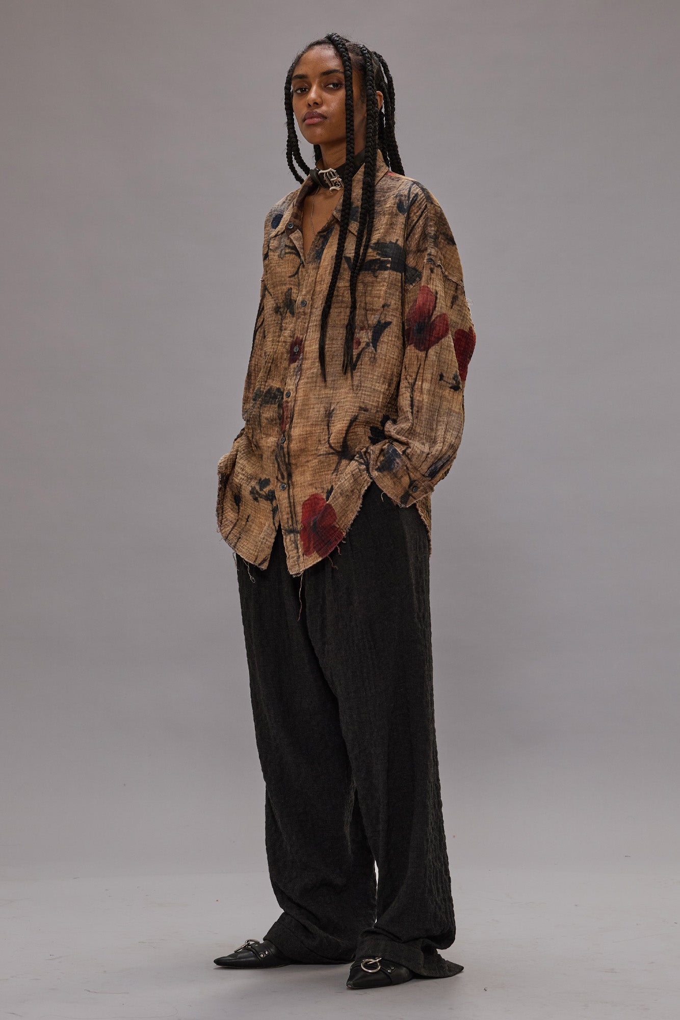 REVERSIBLE DROP NECK SHIRT - PLAID WITH KHAKI FLORAL - R13