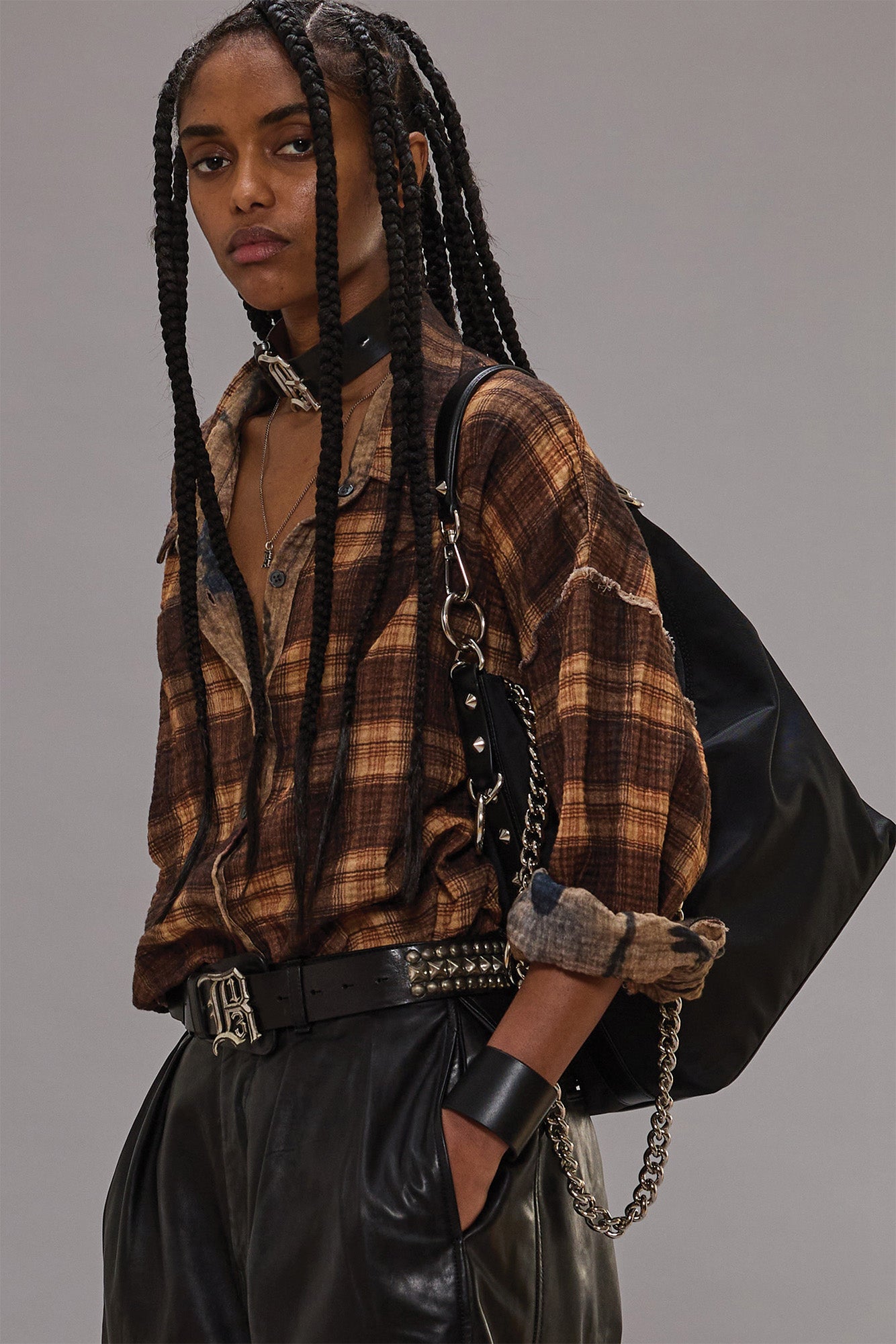 REVERSIBLE DROP NECK SHIRT - PLAID WITH KHAKI FLORAL - R13