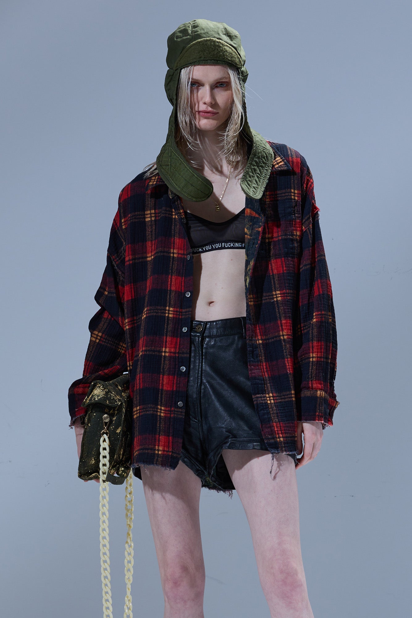 REVERSIBLE DROP NECK SHIRT - RED PLAID WITH LEAF CAMO - R13