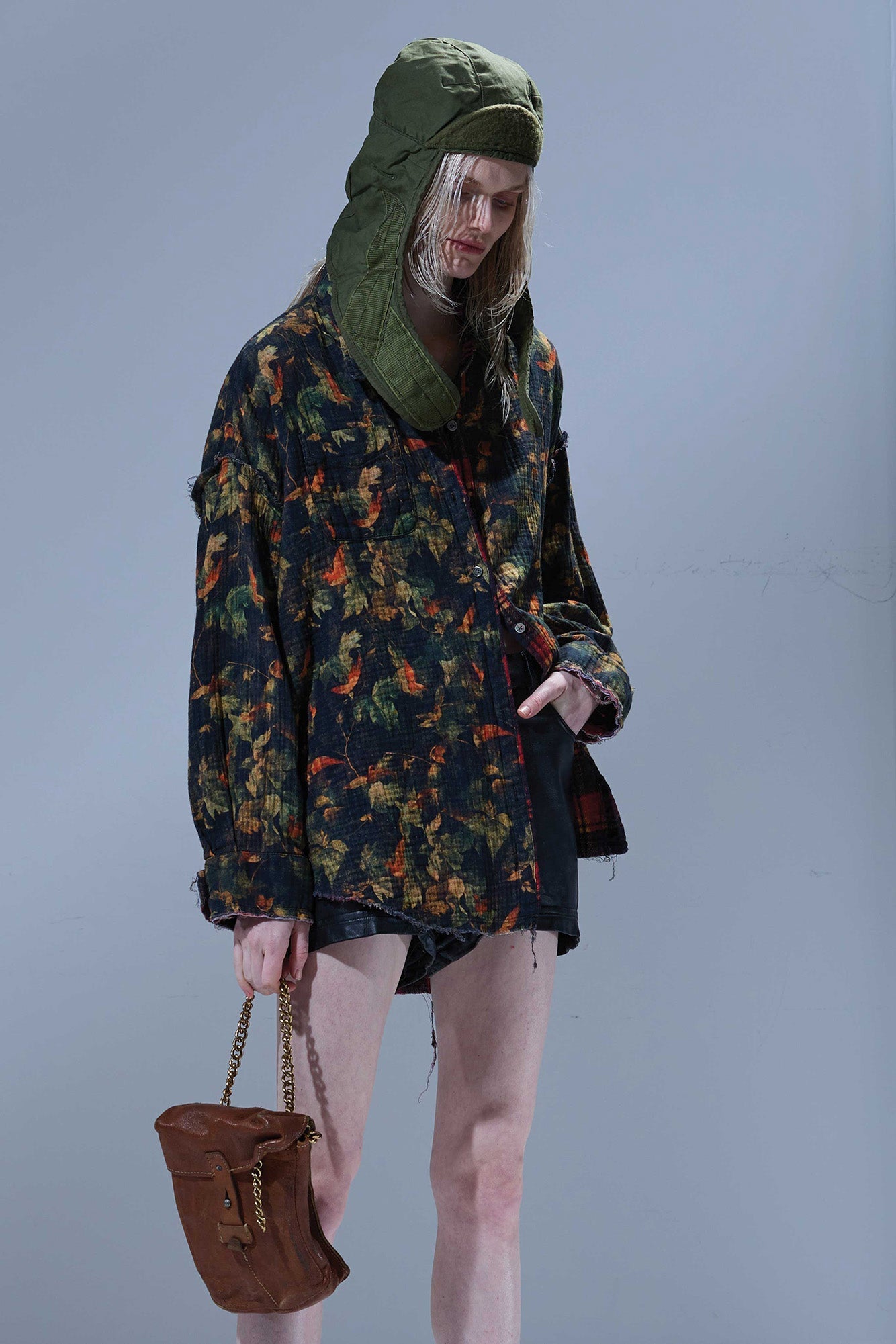 Reversible Drop Neck Shirt - Red Plaid With Leaf Camo