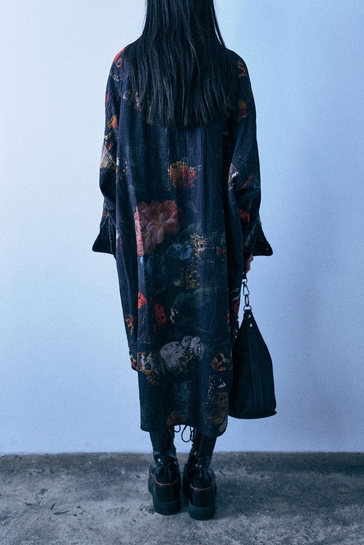 Reversible Jumbo Shirtdress - Black Multicolor Butterflies With Plaid - R13