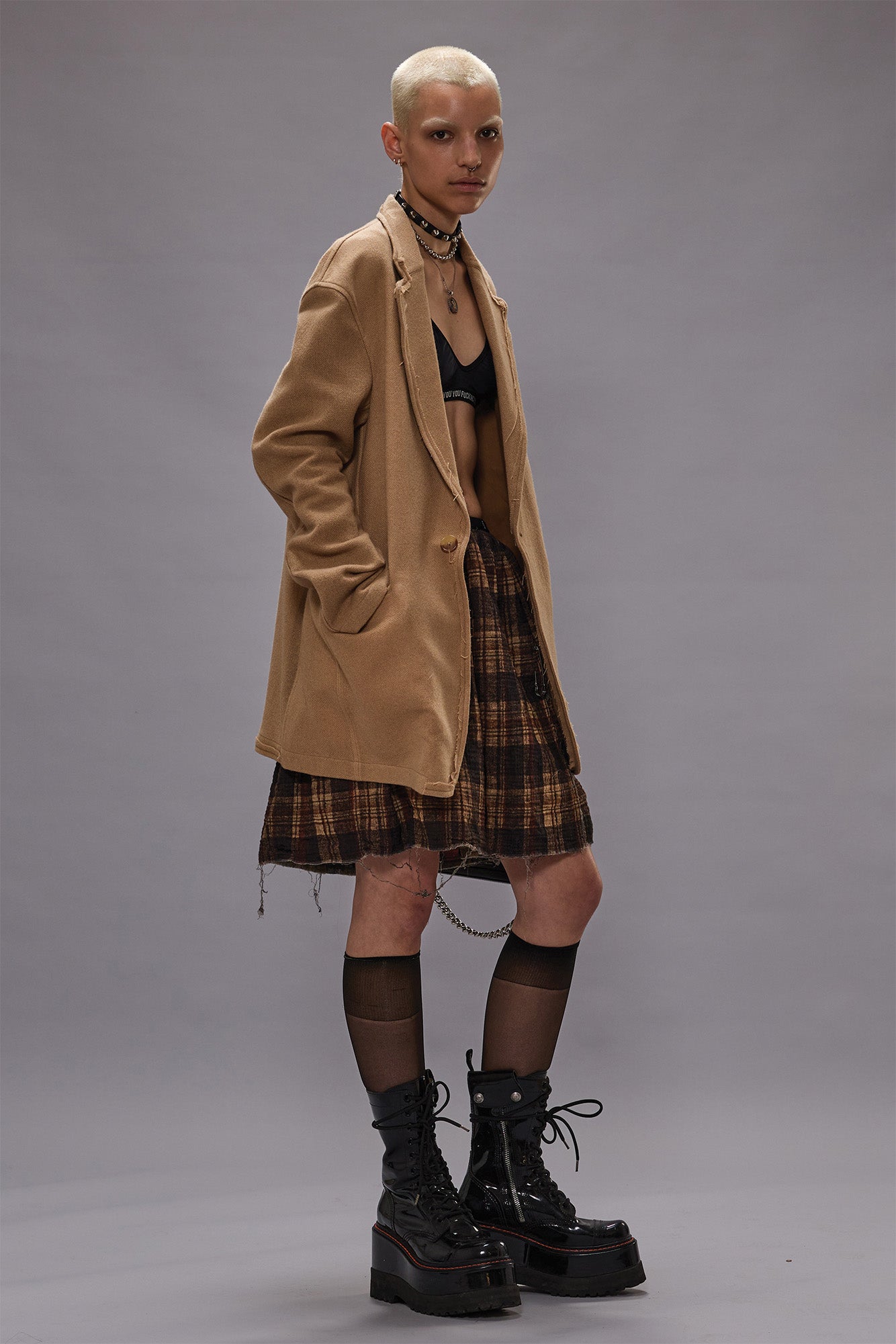 REVERSIBLE KNEE-LENGTH KILT SKIRT - TURQUOISE FLORAL AND PLAID - R13