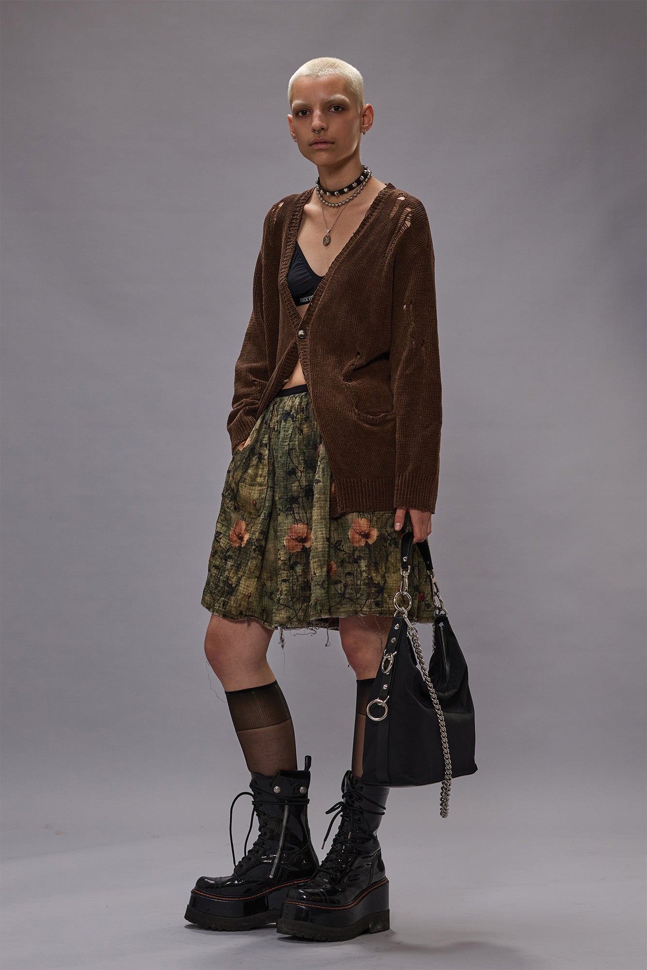 REVERSIBLE KNEE-LENGTH KILT SKIRT - TURQUOISE FLORAL AND PLAID - R13