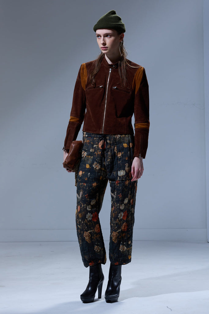 Reversible Quilted Pant - Navy Plaid With Multicolor Floral Brown