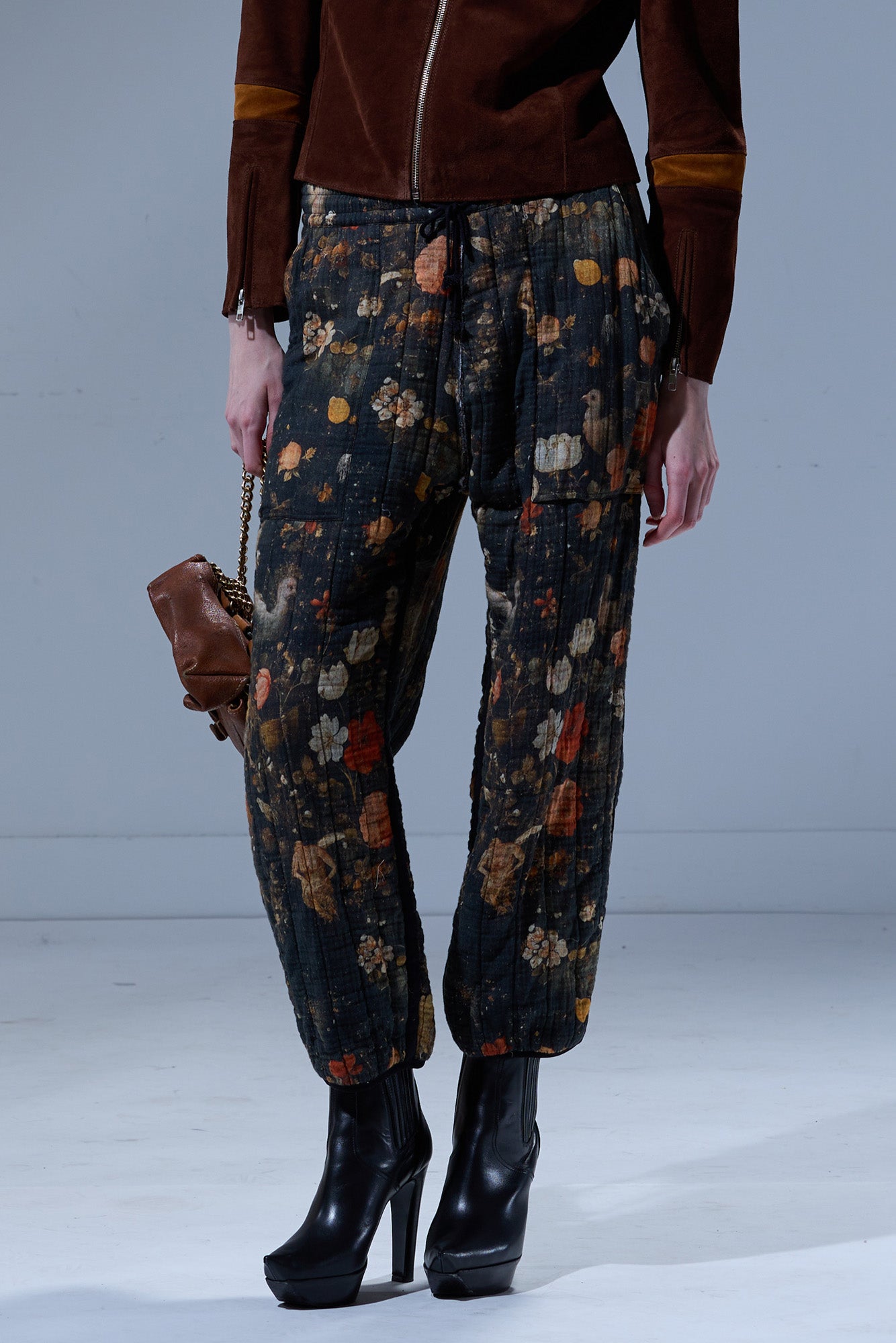 REVERSIBLE QUILTED PANT - NAVY PLAID WITH MULTICOLOR FLORAL BROWN - R13