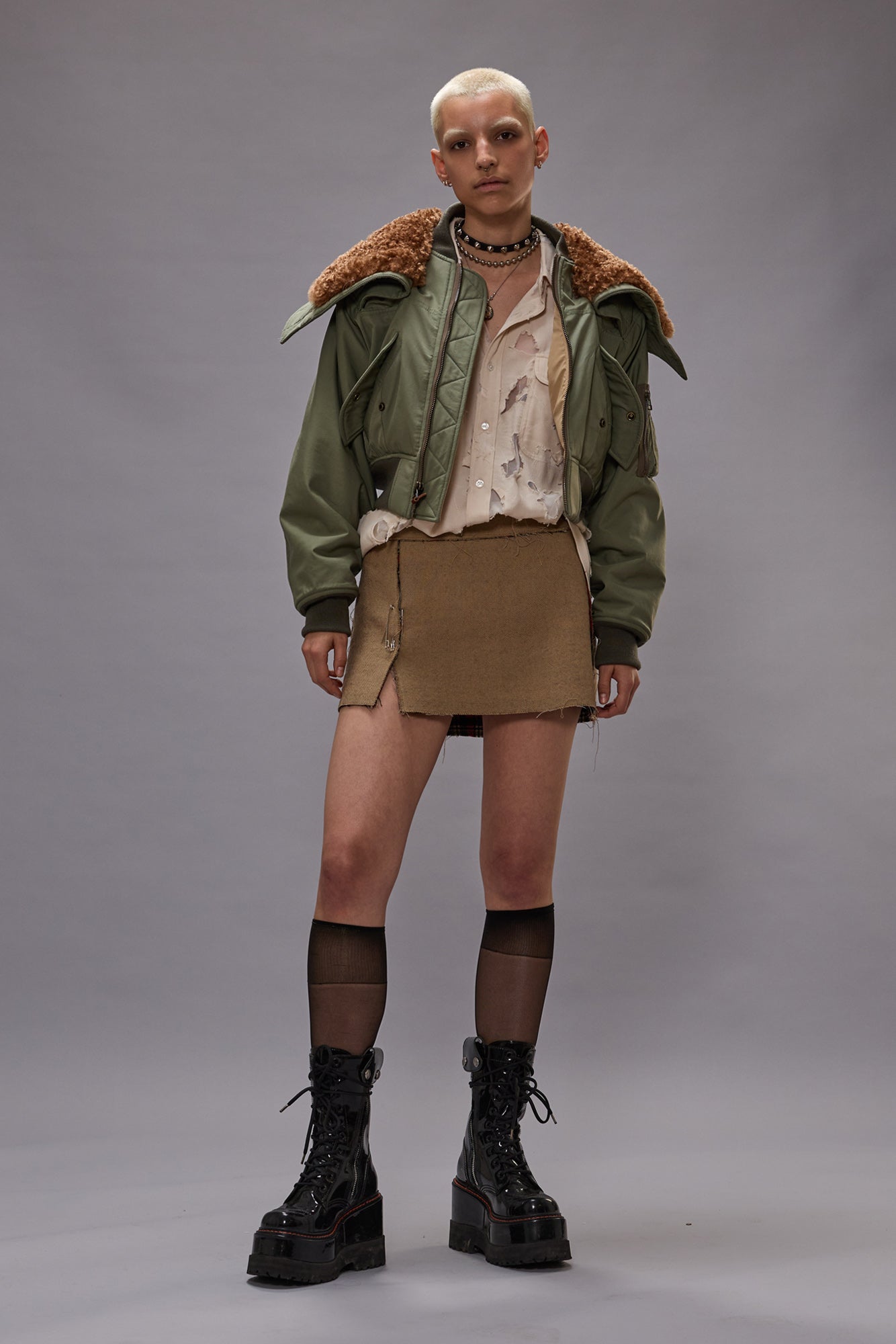 REVERSIBLE RAW CUT MINI SKIRT - RED/GREY PLAID - R13