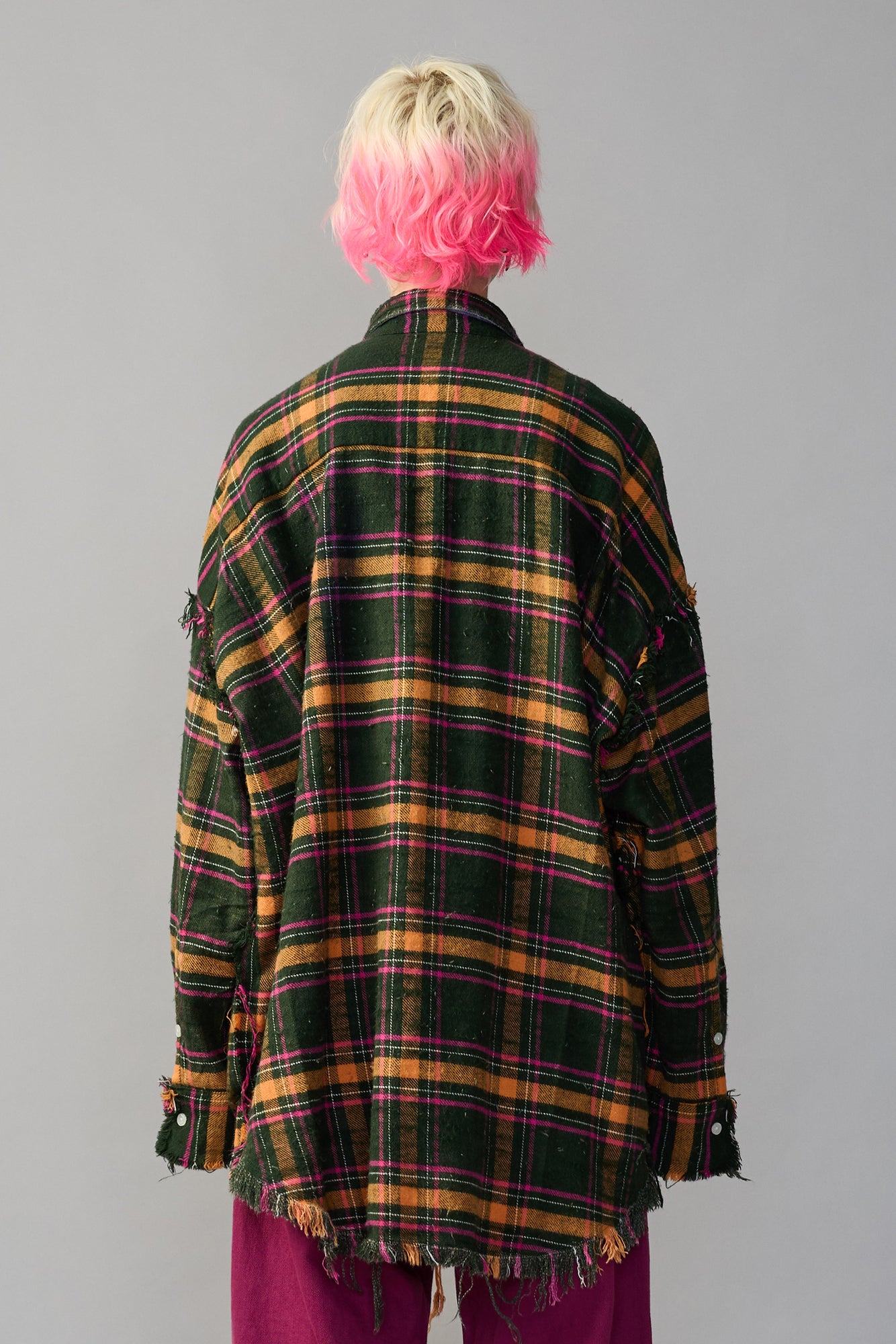 REVERSIBLE SHREDDED SEAM DROP NECK SHIRT - PURPLE MULTI/GREEN MULTI - R13