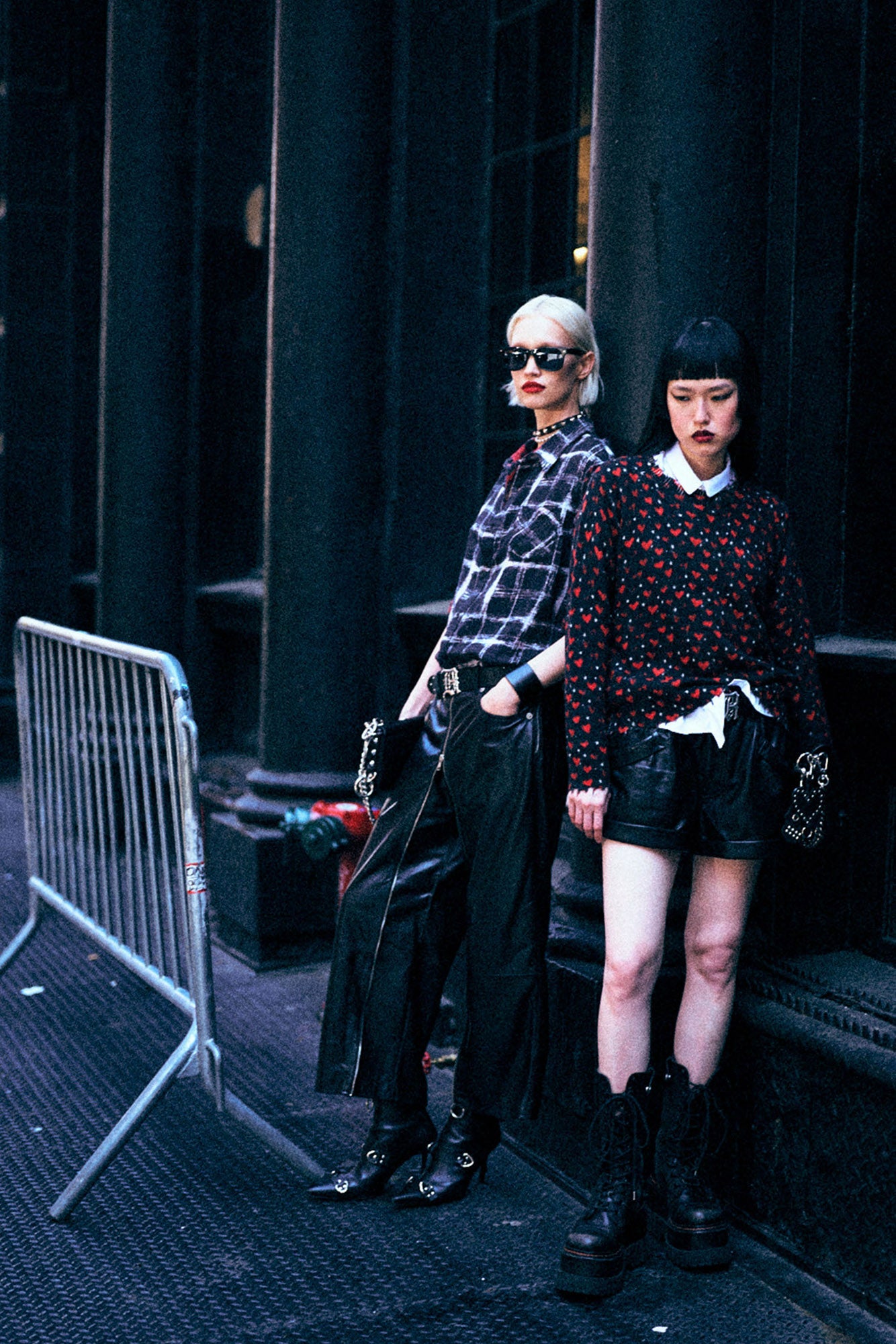 REVERSIBLE SHREDDED SEAM SHIRT - BLACK ECRU PLAID WITH RED LEOPARD - R13