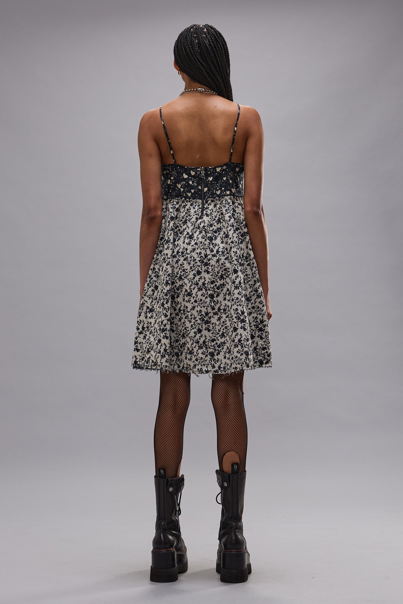 REVERSIBLE STRAPPY SLIP - BLACK FLORAL MINI HEARTS - R13