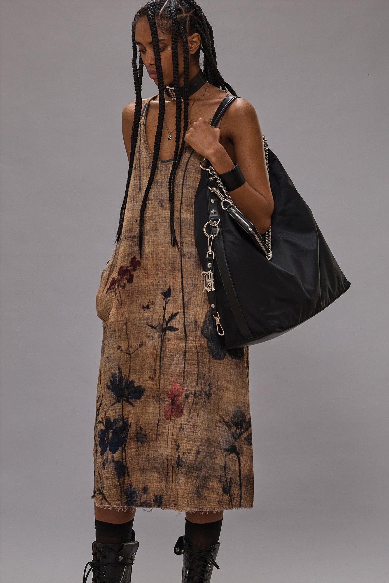 REVERSIBLE TANK DRESS - PLAID WITH KHAKI FLORAL