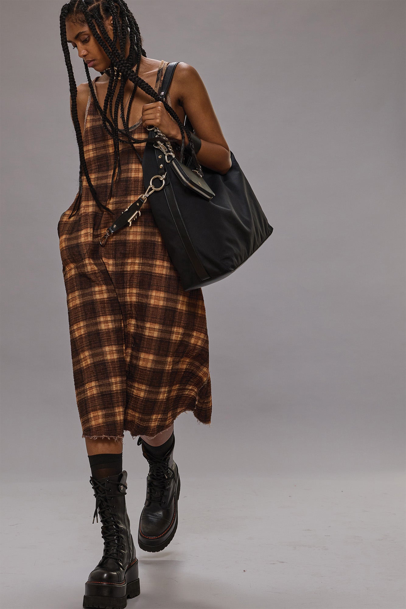 REVERSIBLE TANK DRESS - PLAID WITH KHAKI FLORAL - R13