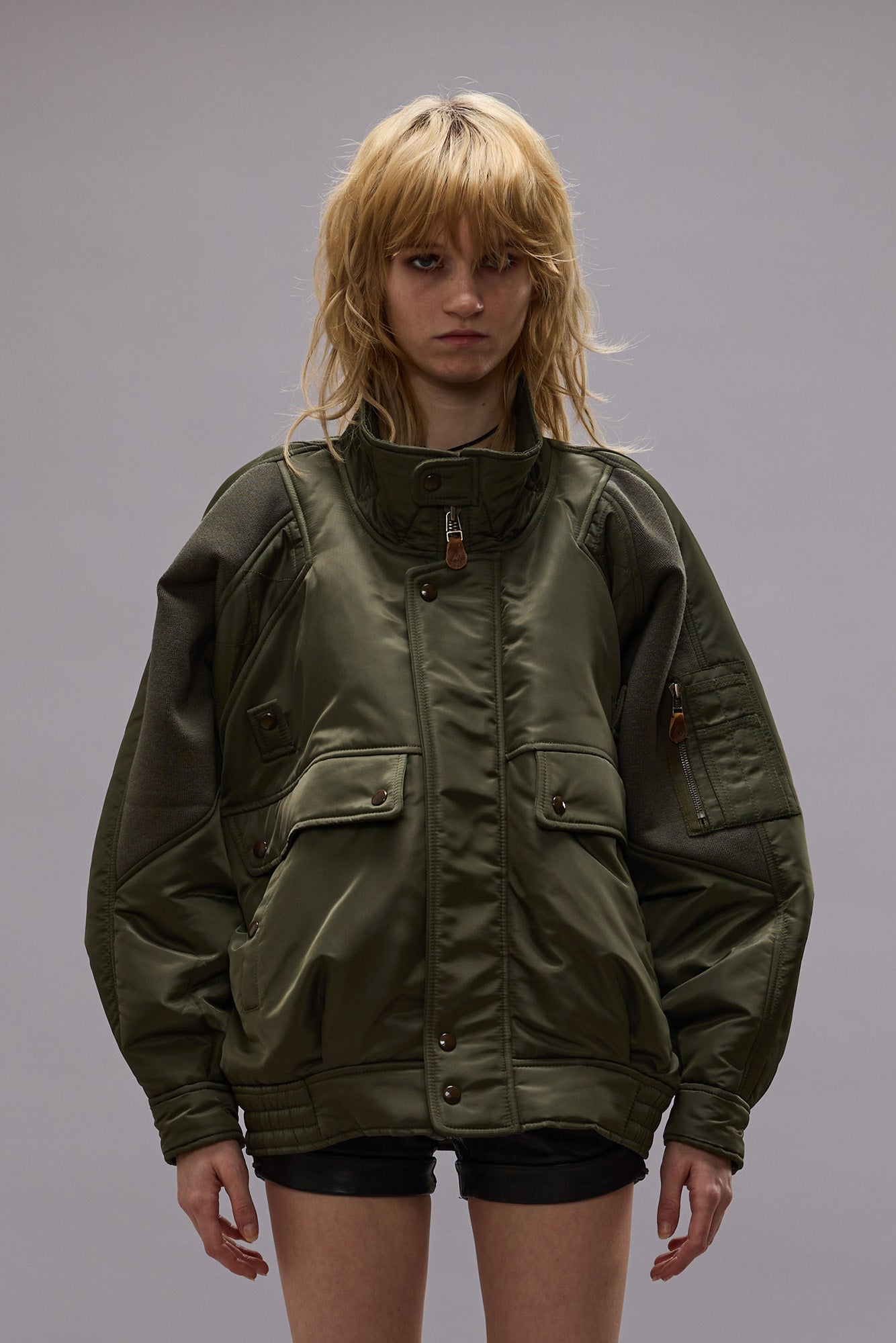 RIBBED FLIGHT BOMBER JACKET - OLIVE - R13