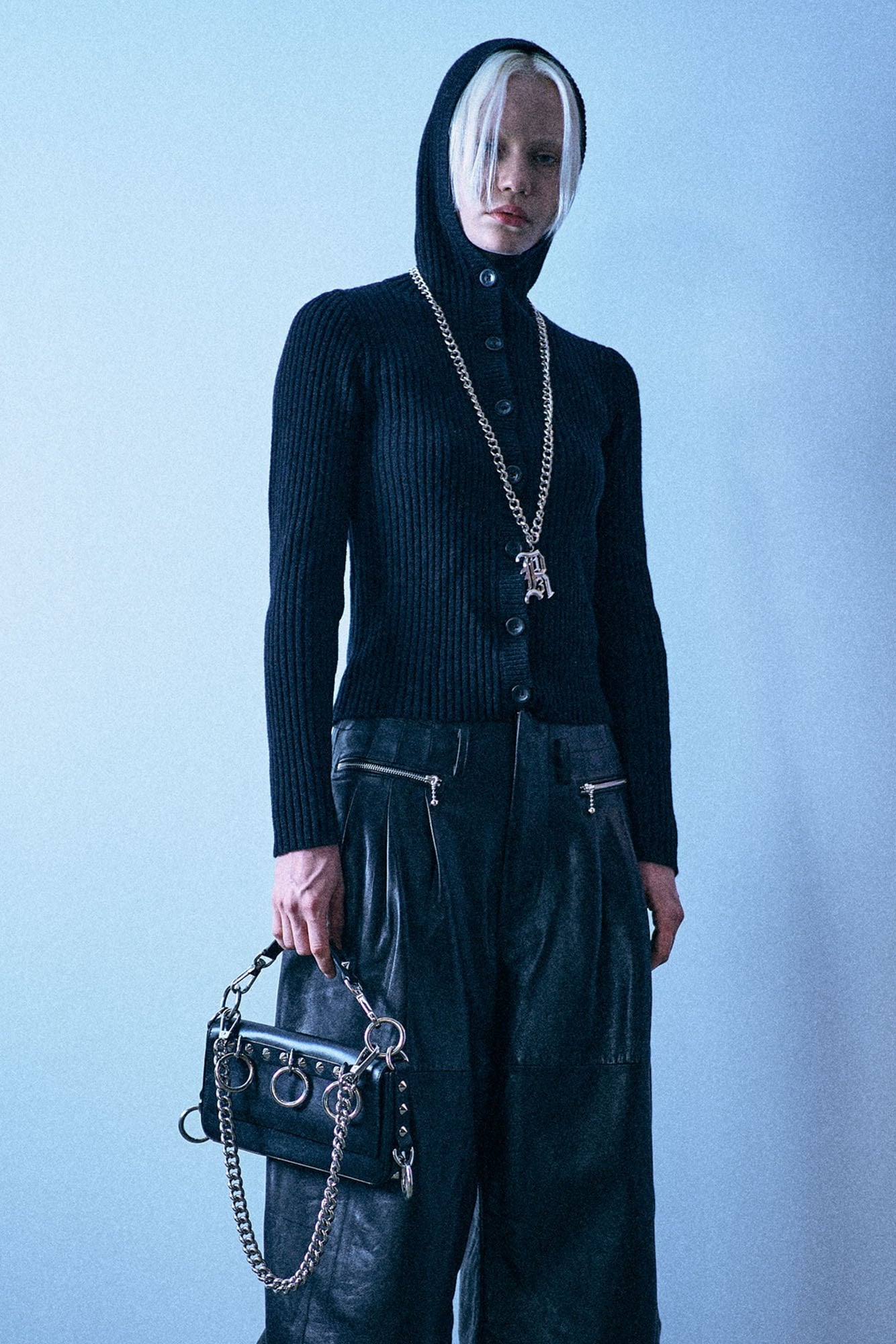 Ribbed Hooded Skinny Cardigan - Black