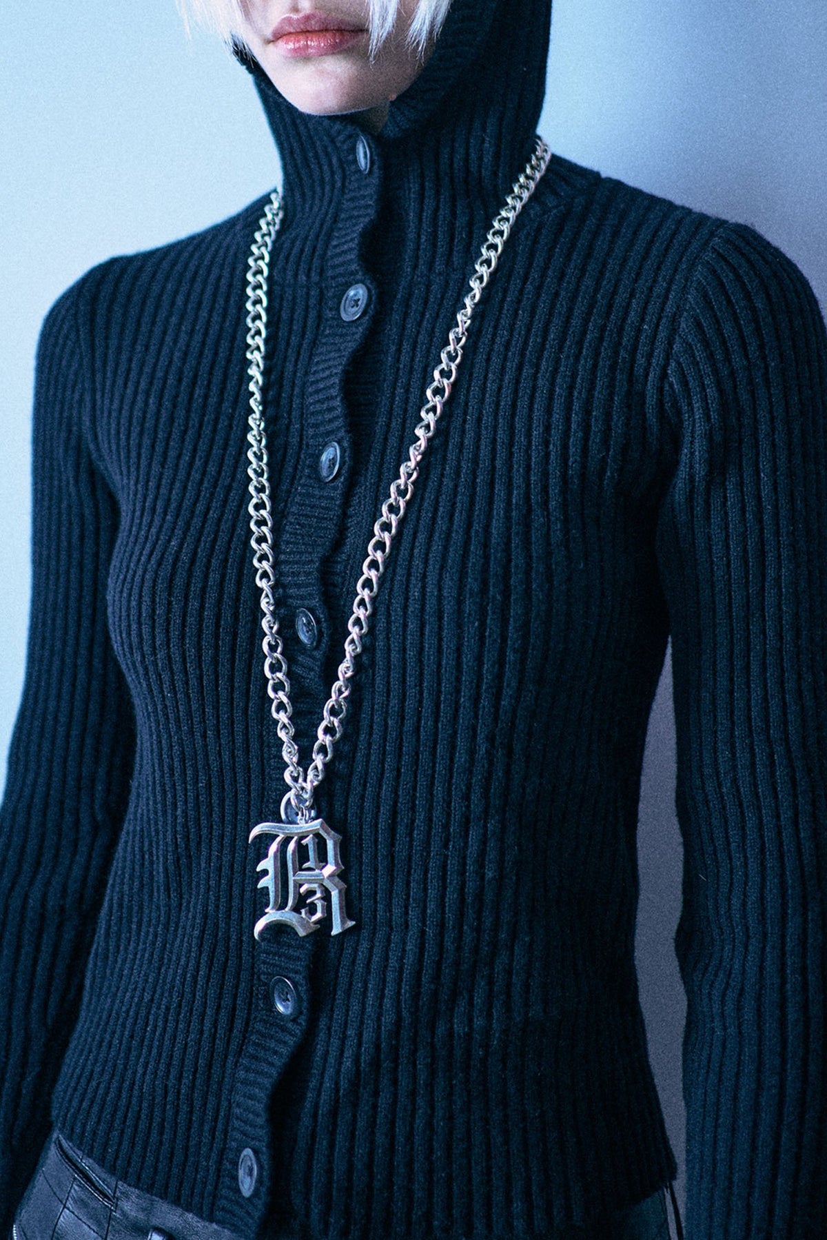 Ribbed Hooded Skinny Cardigan - Black - R13