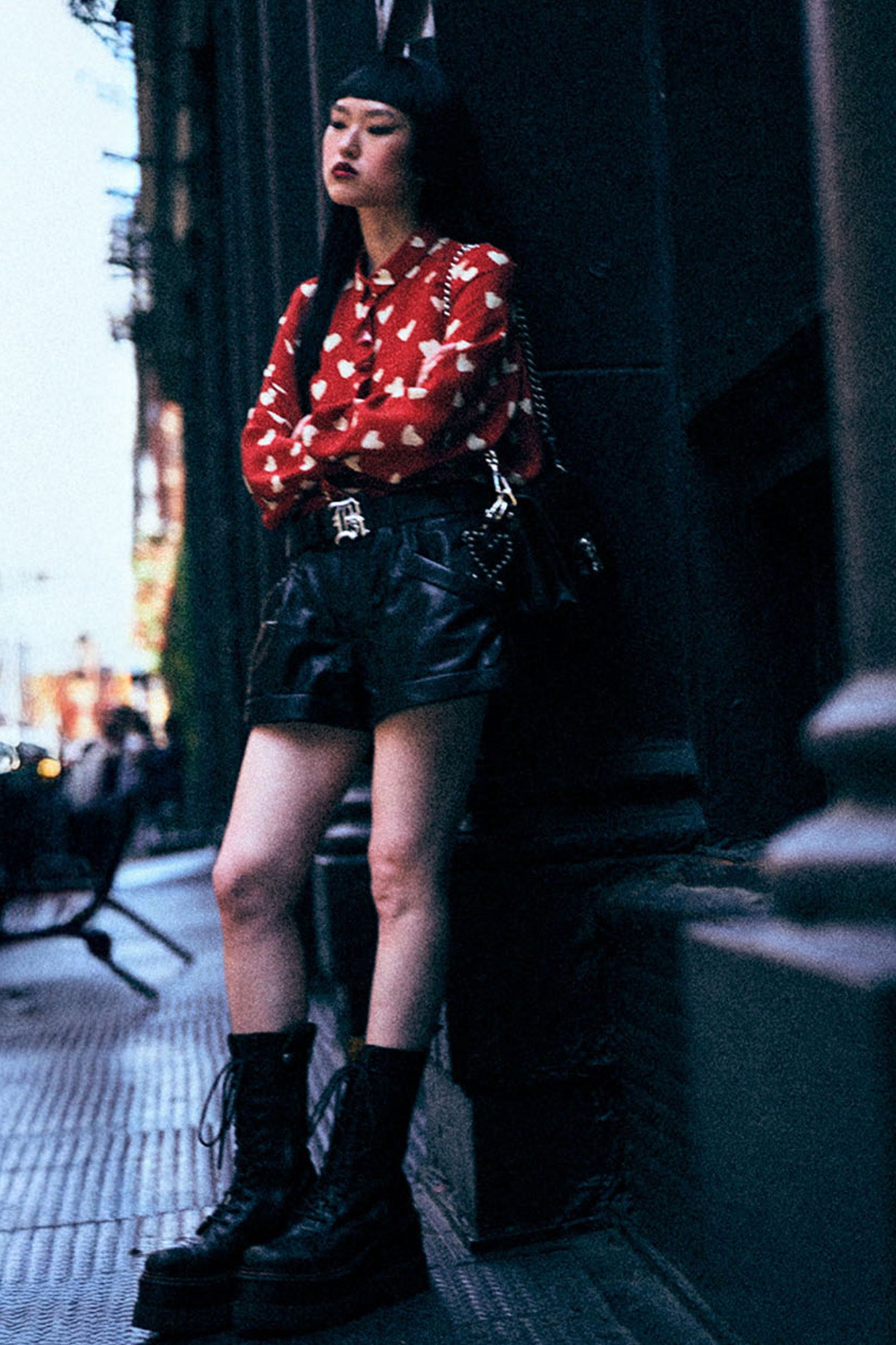 RUFFLE BLOUSE - CREAM HEARTS ON RED