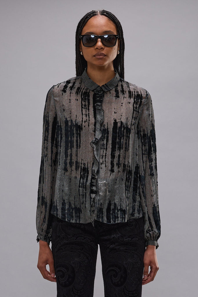 RUFFLE BLOUSE - DISTRESSED BLACK