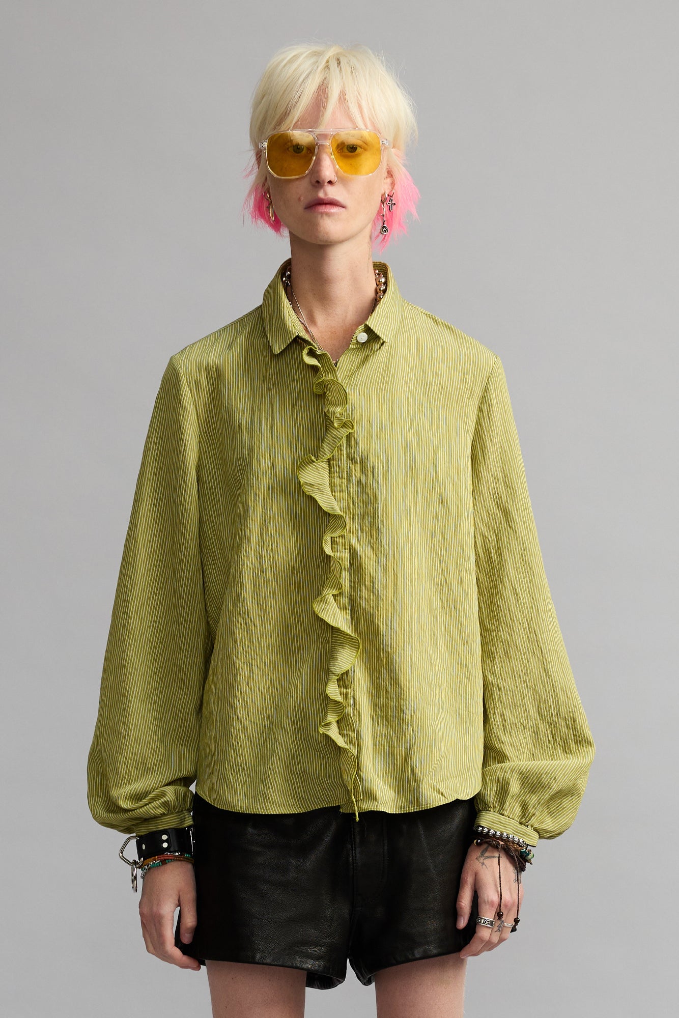 Ruffle Blouse - Green Stripe - R13