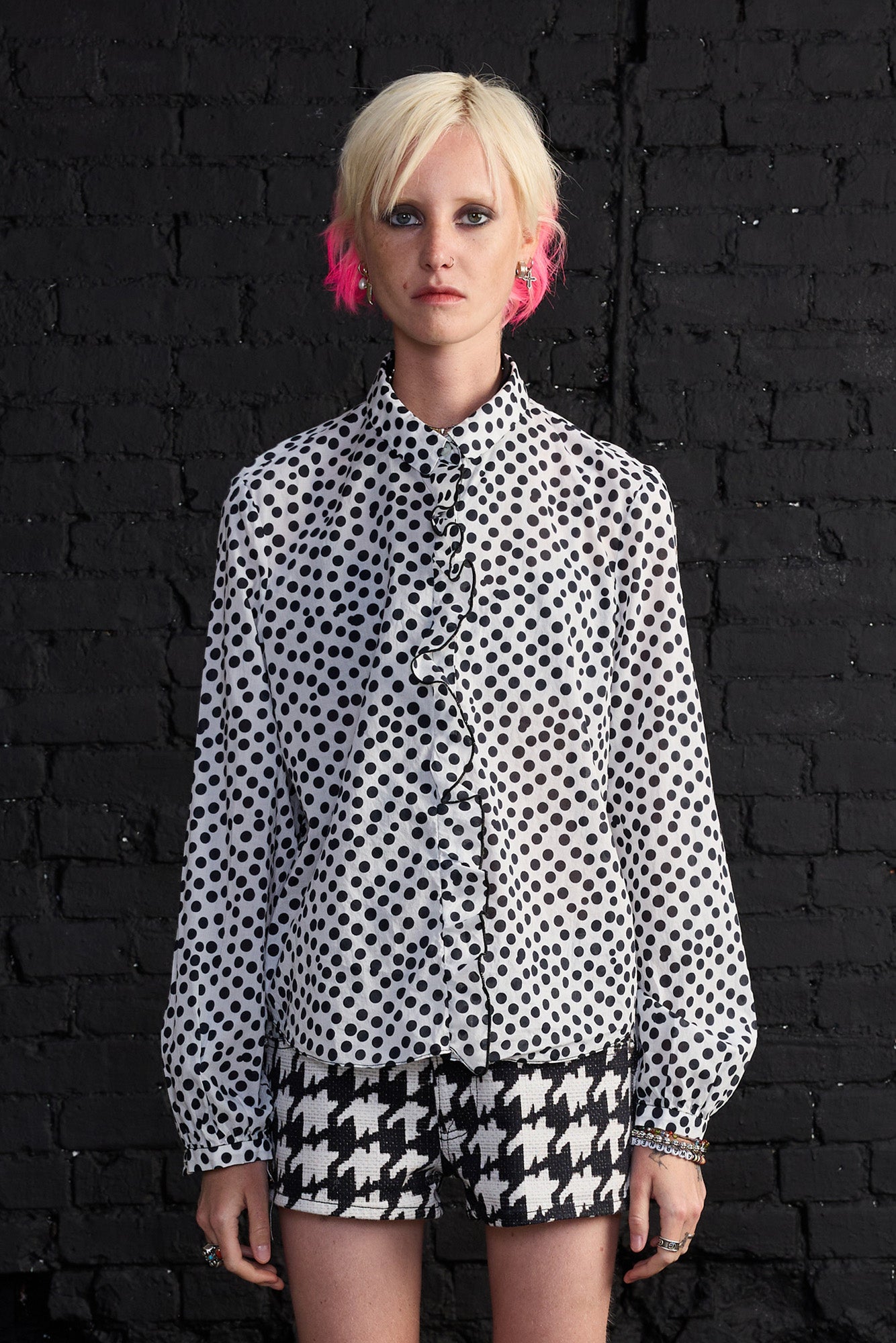 Ruffle Blouse - White With Polka Dot