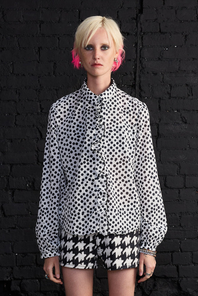 Ruffle Blouse - White With Polka Dot