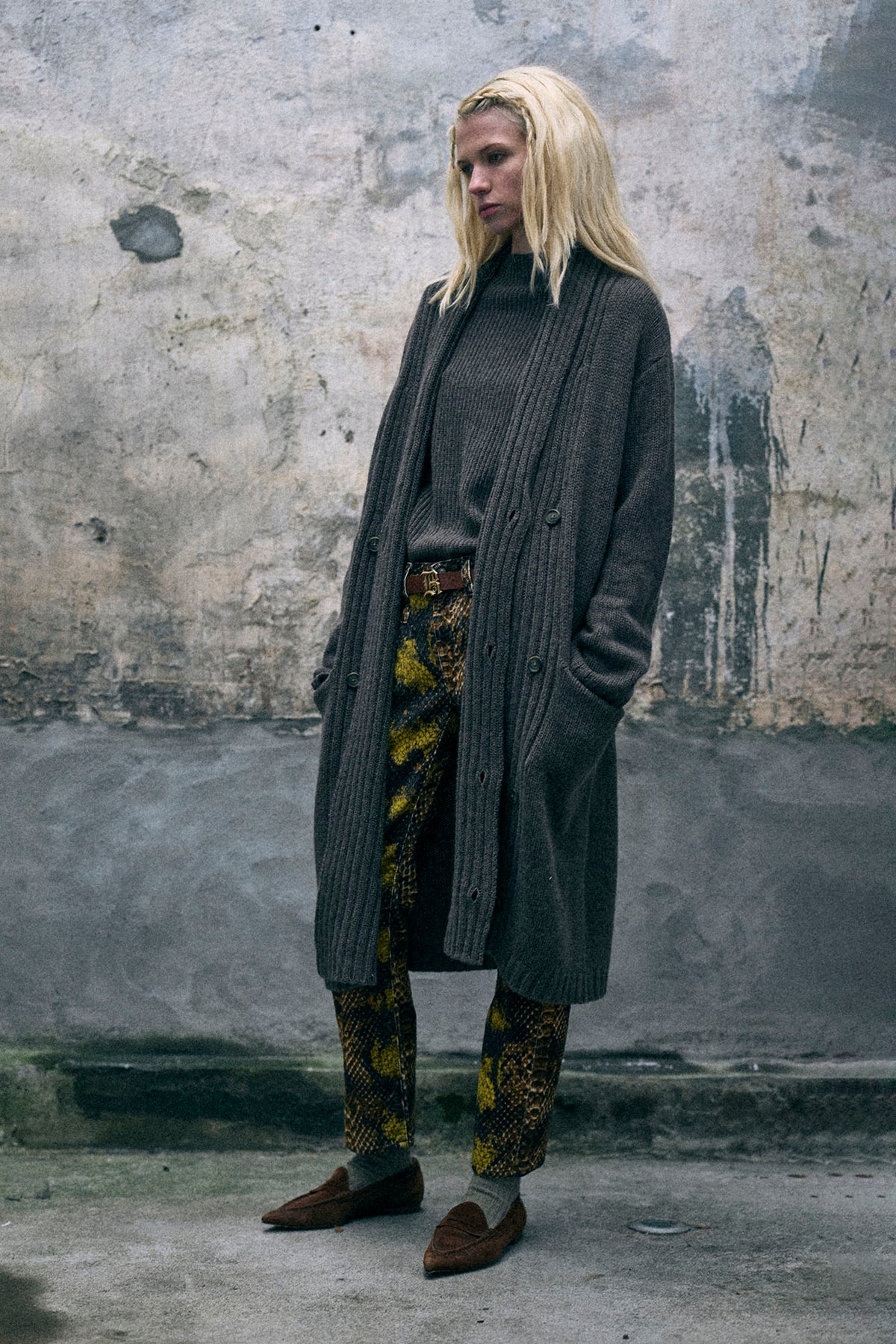Shawl Lapel Long Cardigan - Heather Brown - R13
