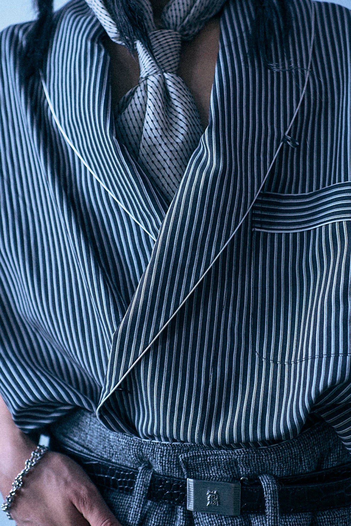 Shawl Lapel Shirt - Black And White Stripe - R13