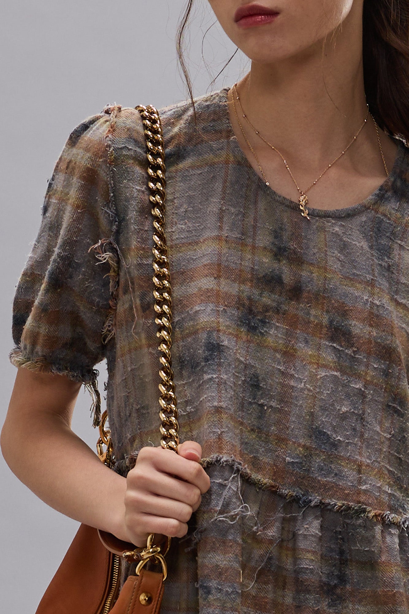 SHREDDED RELAXED MIDI - OVERDYED LIGHT BLUE PLAID - R13