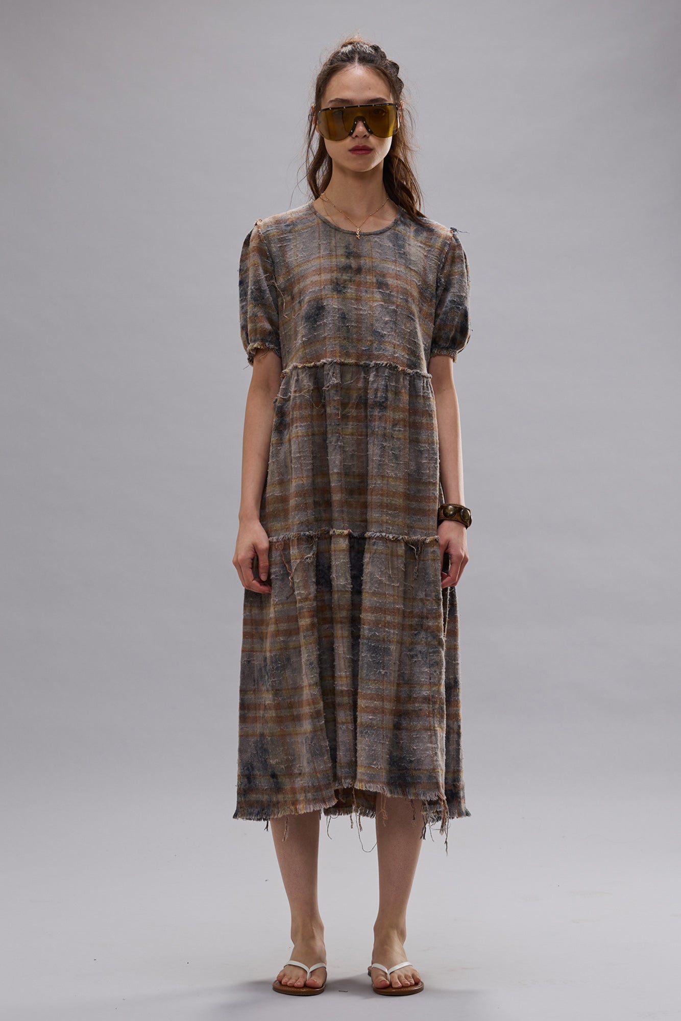 r13 shredded relaxed midi dress R13 Shredded Relaxed Midi Dress in Blue Plaid