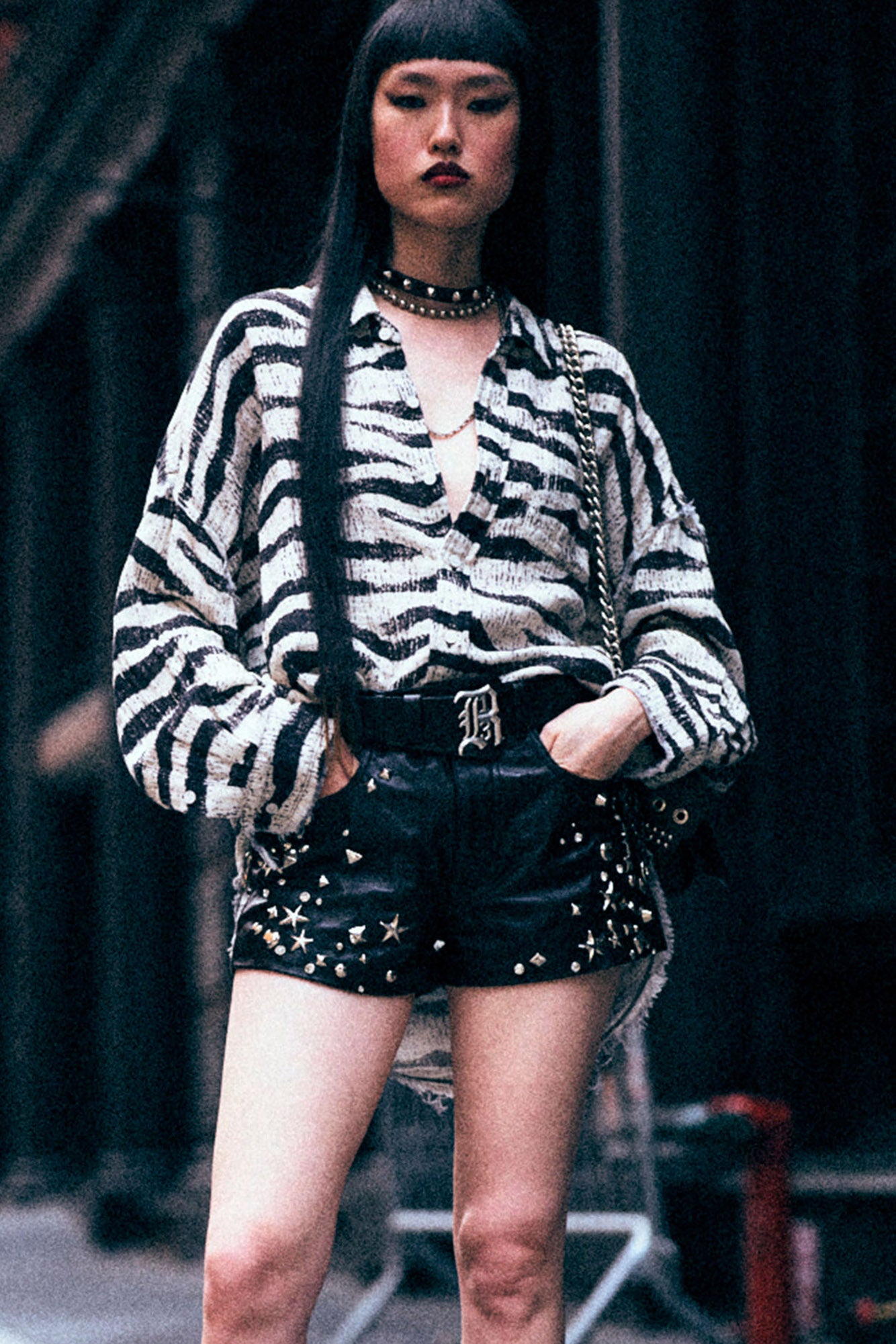 SHREDDED SEAM DROP NECK SHIRT - BLACK AND WHITE ZEBRA - R13