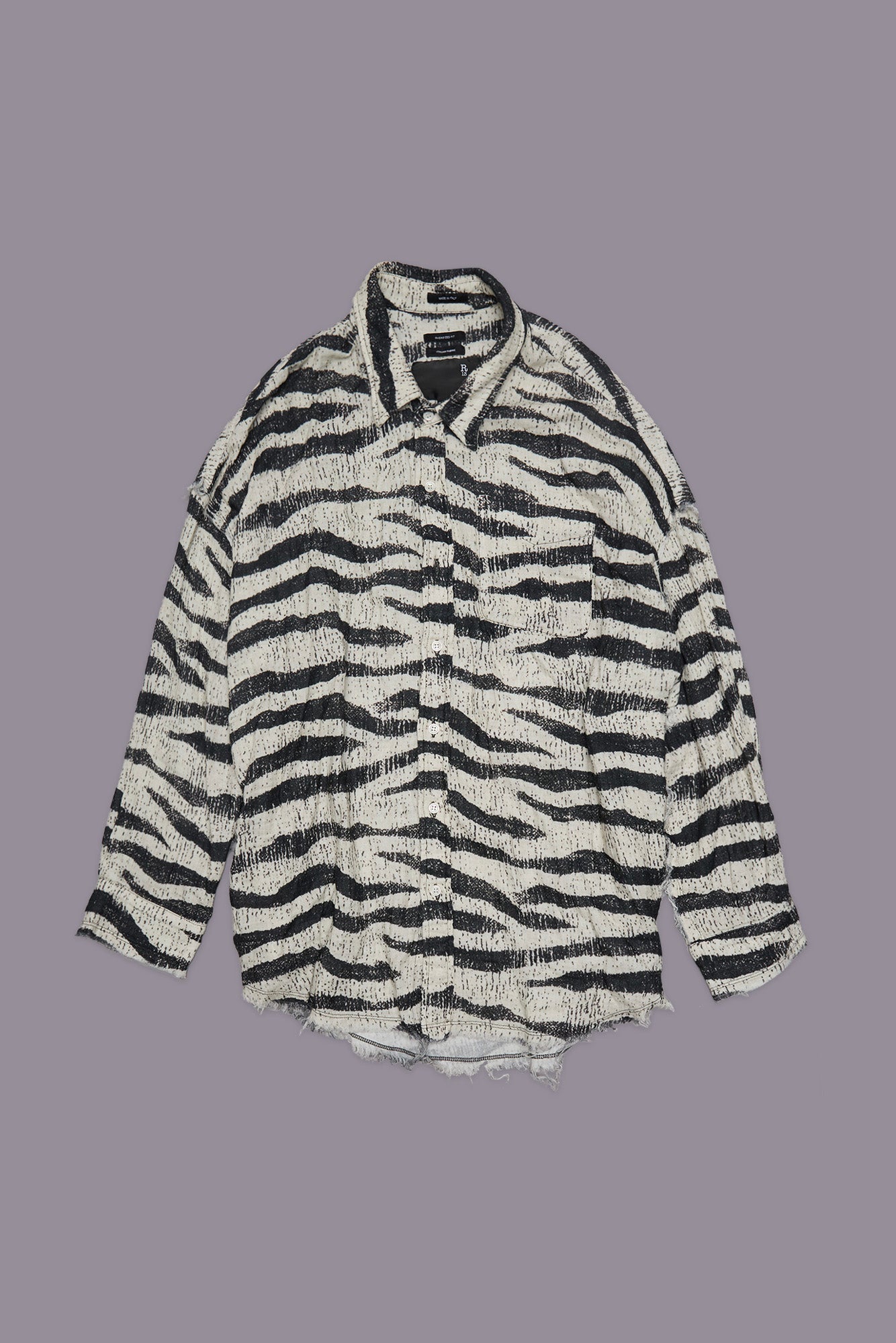 SHREDDED SEAM DROP NECK SHIRT - BLACK AND WHITE ZEBRA - R13