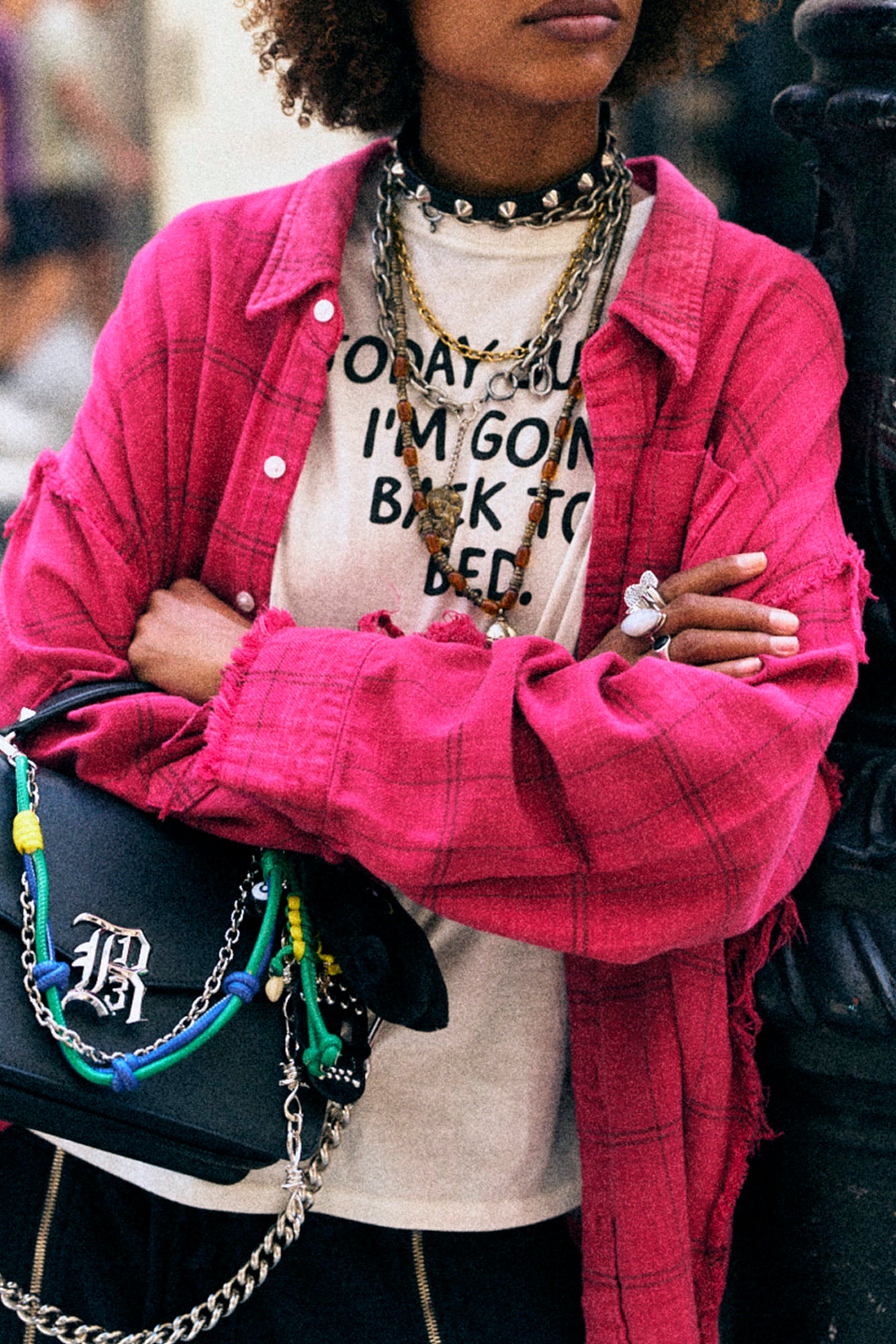 SHREDDED SEAM DROP NECK SHIRT - DEEP PINK PLAID - R13