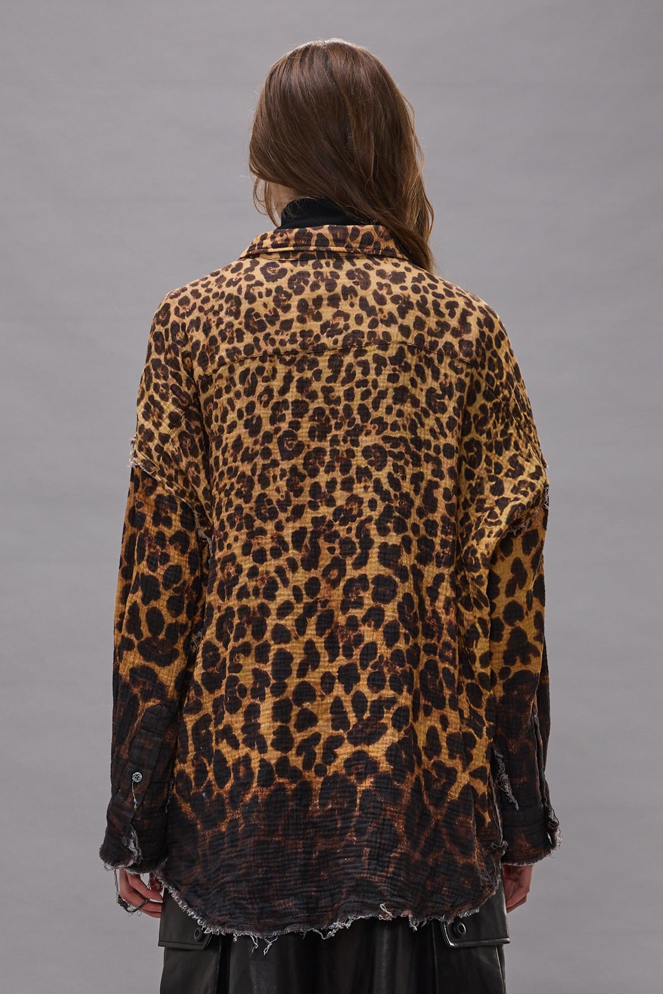Shredded Seam Drop Neck Shirt - Dipped Brown Leopard - R13