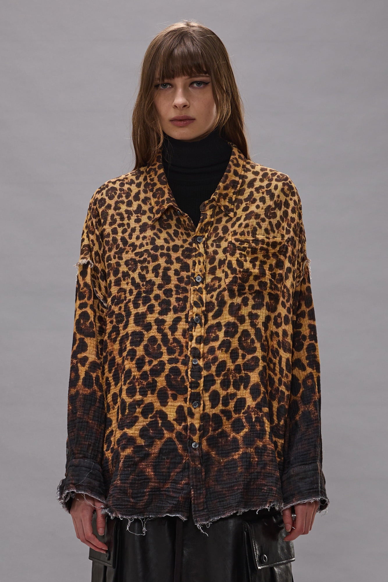 Shredded Seam Drop Neck Shirt - Dipped Brown Leopard - R13