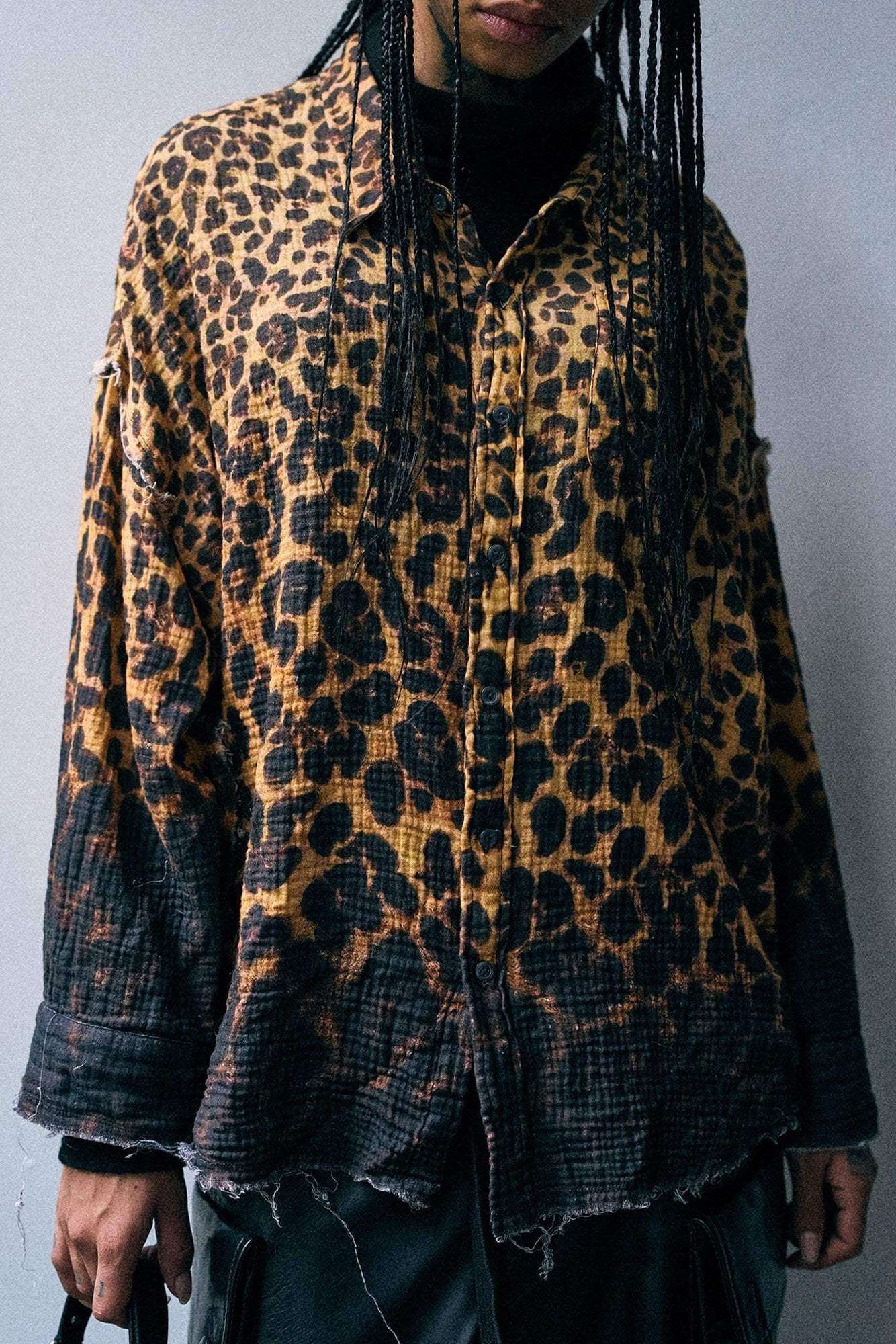 Shredded Seam Drop Neck Shirt - Dipped Brown Leopard - R13