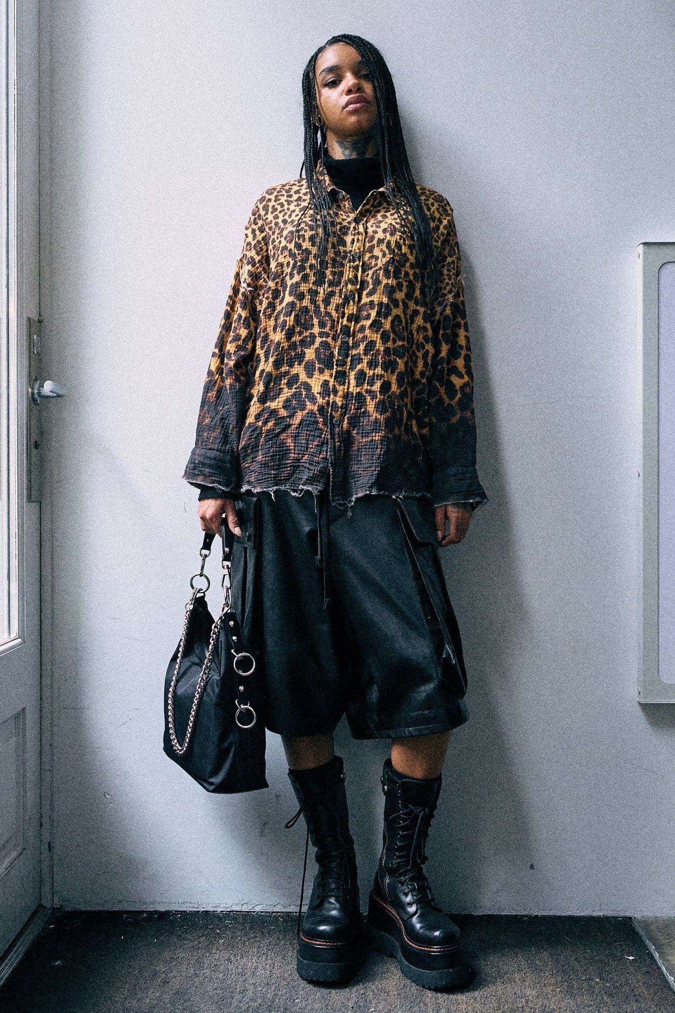 Shredded Seam Drop Neck Shirt - Dipped Brown Leopard - R13