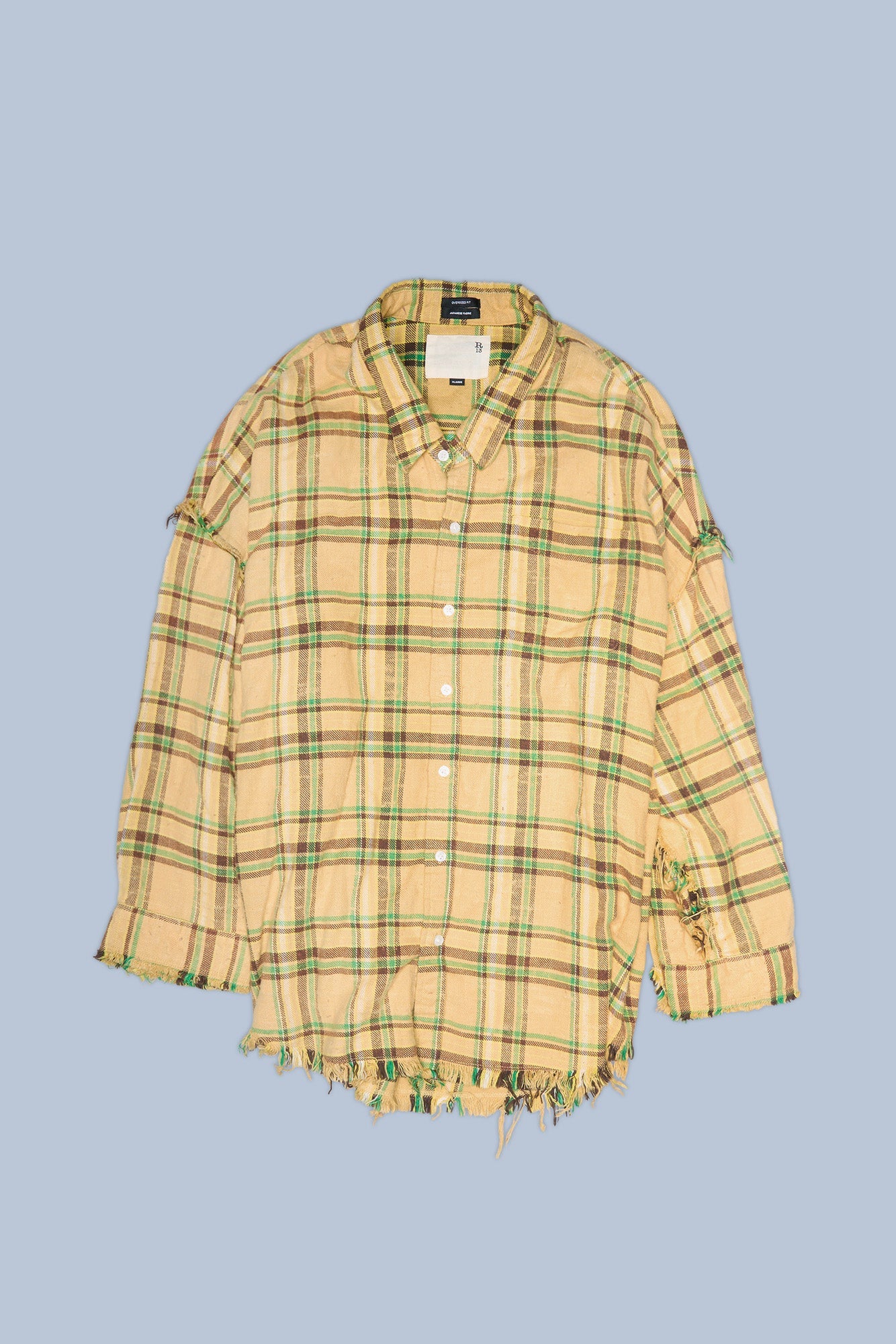 シャツ R13 25AW SHREDDED SEAM DROP NECK SHIRT M Shredded Seam Drop Neck Shirt - Khaki / Green Plaid – R13