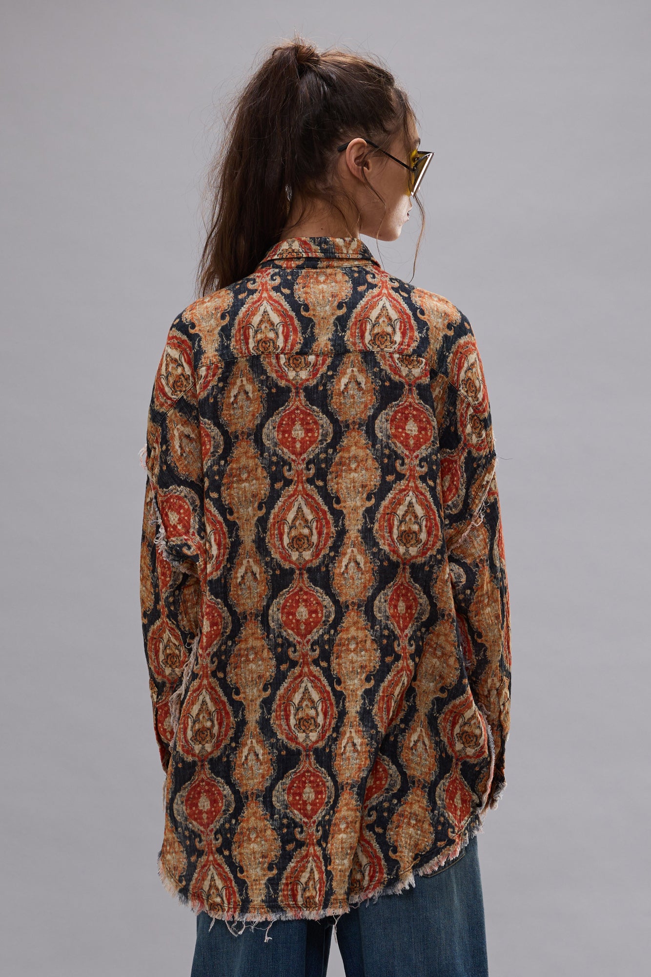 SHREDDED SEAM DROP NECK SHIRT - ORANGE DARK NAVY MULTICOLOR - R13