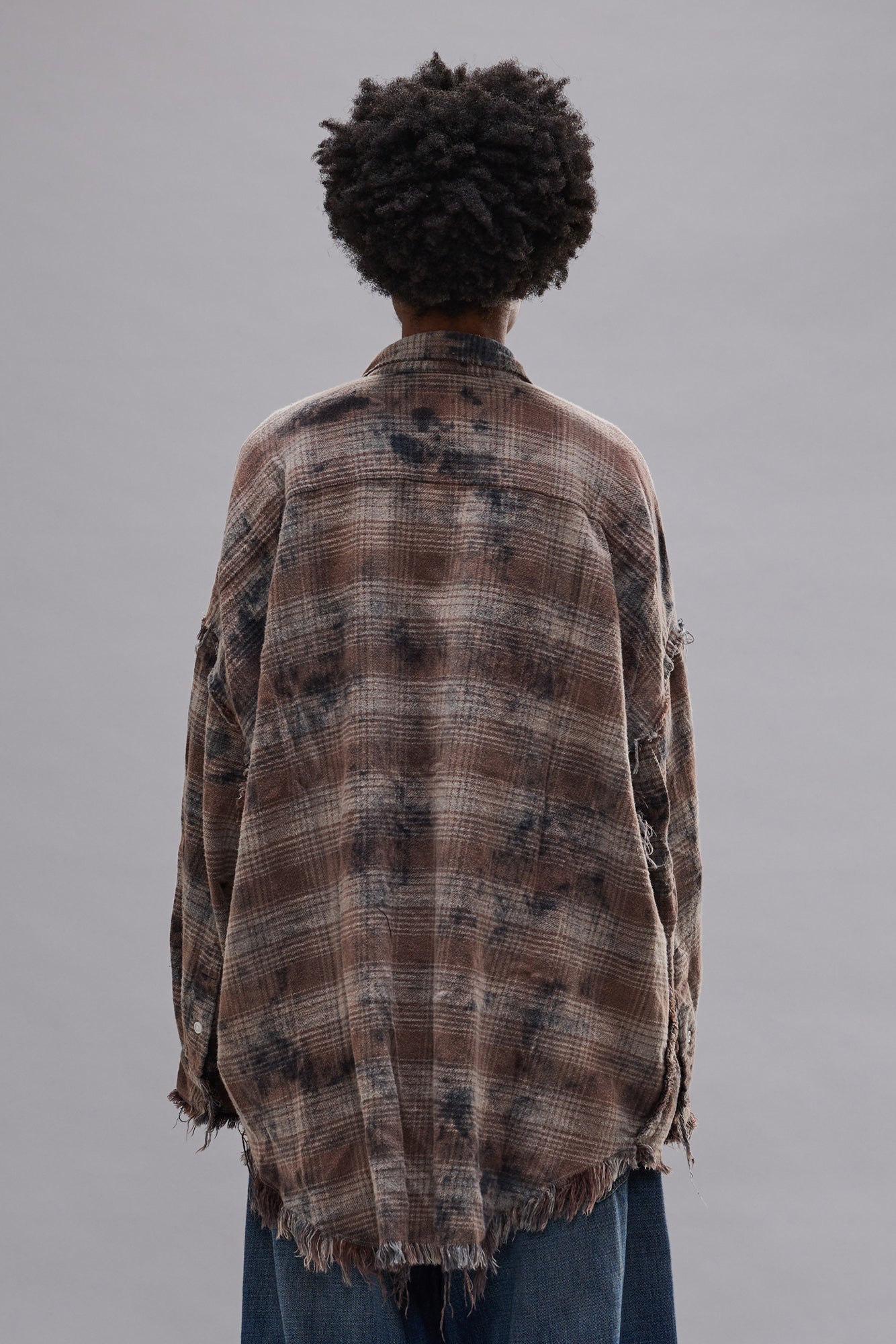 SHREDDED SEAM DROP NECK SHIRT - OVERDYED GREY PLAID - R13