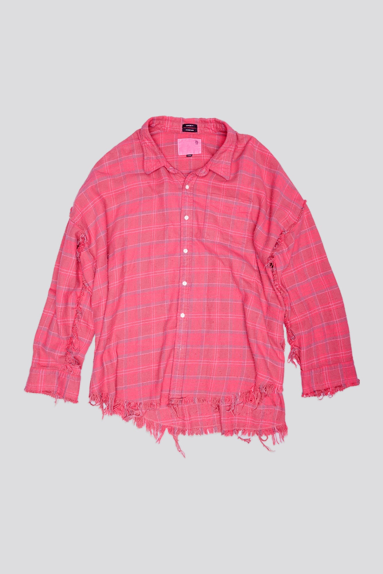 Shredded Seam Drop Neck Shirt - Raspberry Overdyed Plaid - R13