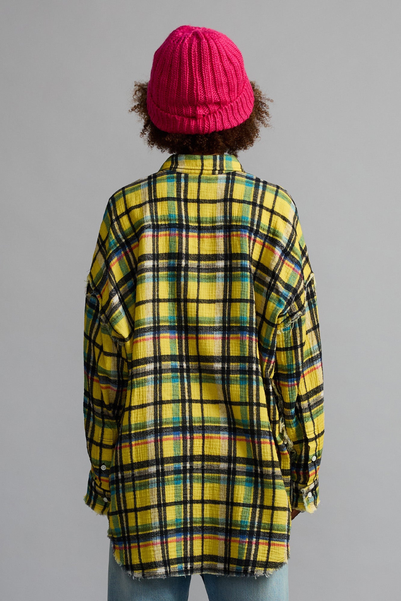 Shredded Seam Drop Neck Shirt - Yellow And Black Plaid - R13