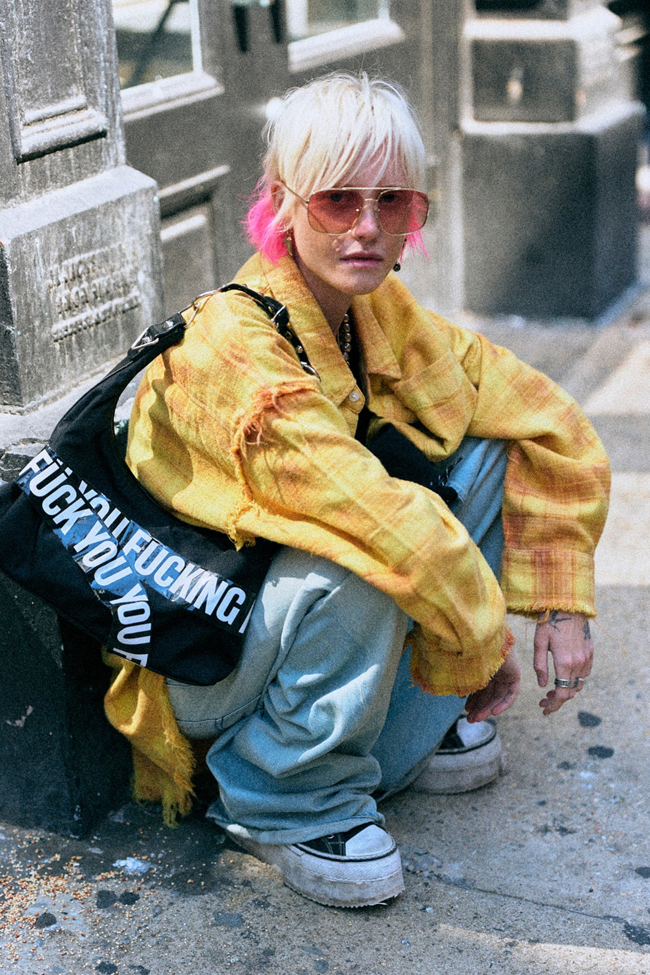 SHREDDED SEAM DROP NECK SHIRT - YELLOW PLAID - R13