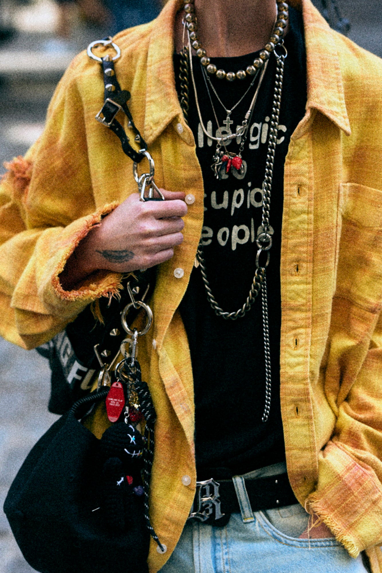 SHREDDED SEAM DROP NECK SHIRT - YELLOW PLAID - R13